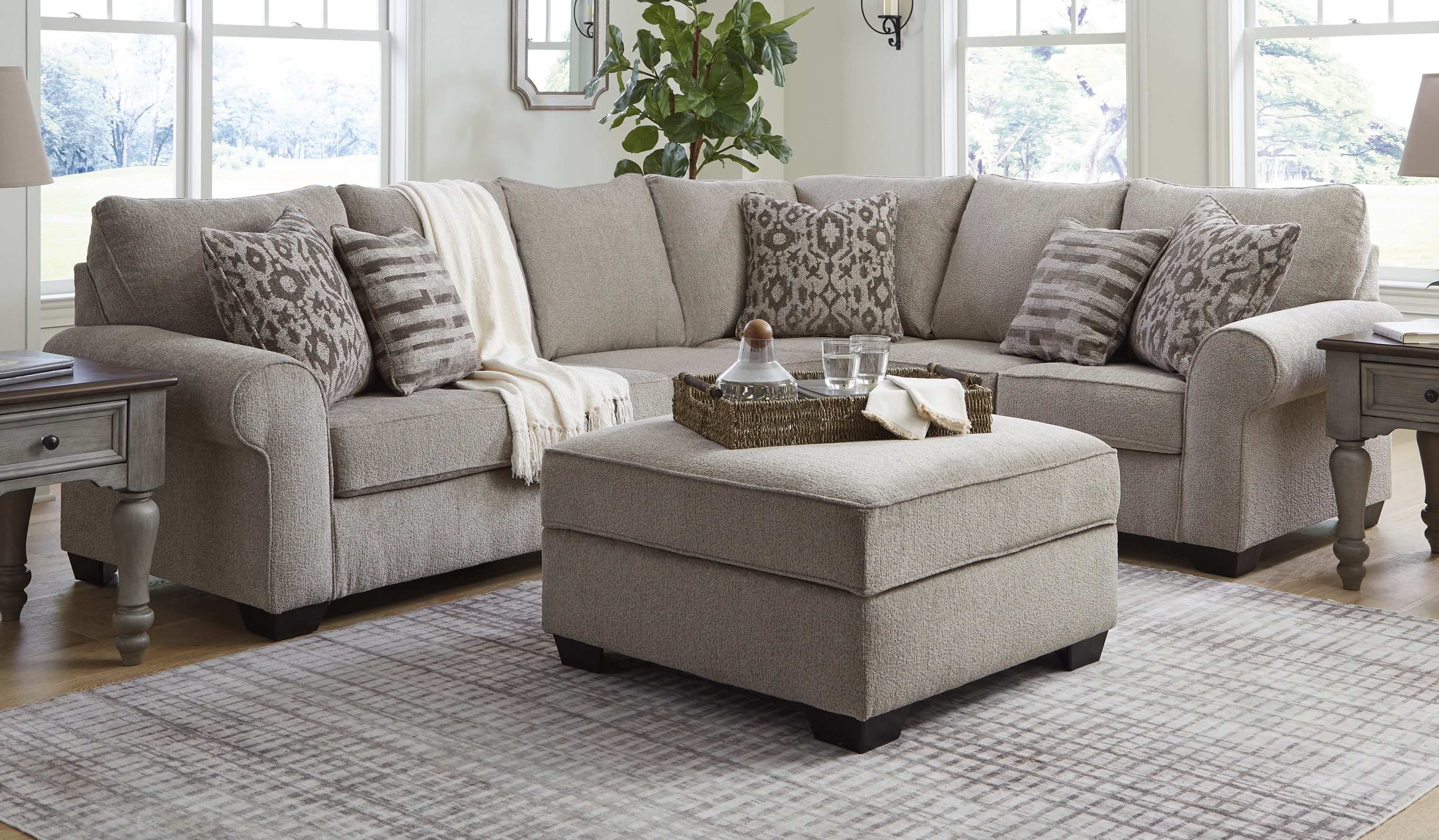 Ashley Furniture Claireah Umber Fabric 3pc Sectional With Ottoman