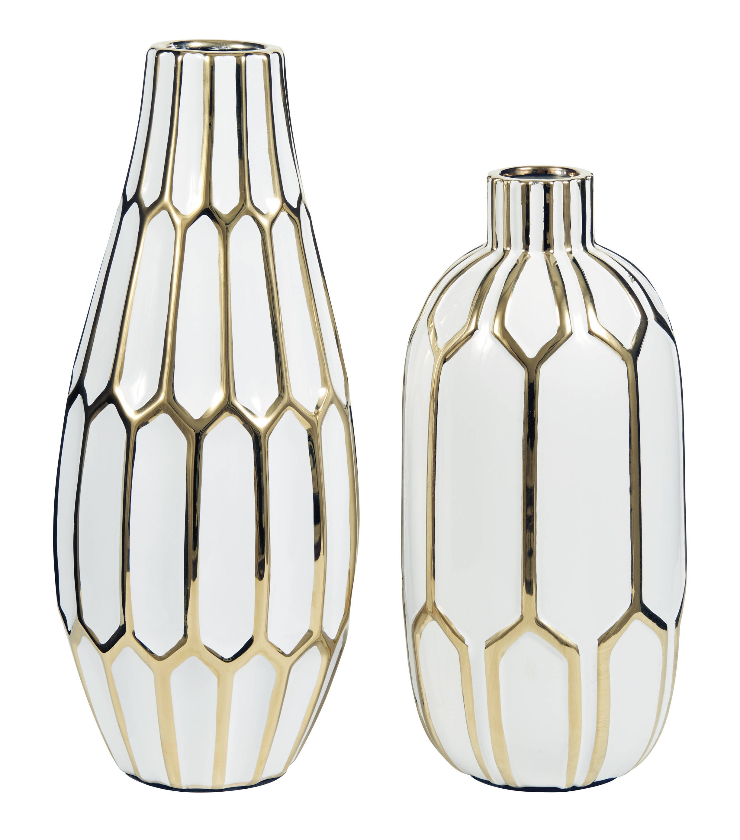 Ashley Furniture Mohsen Gold White 2pc Vase Set