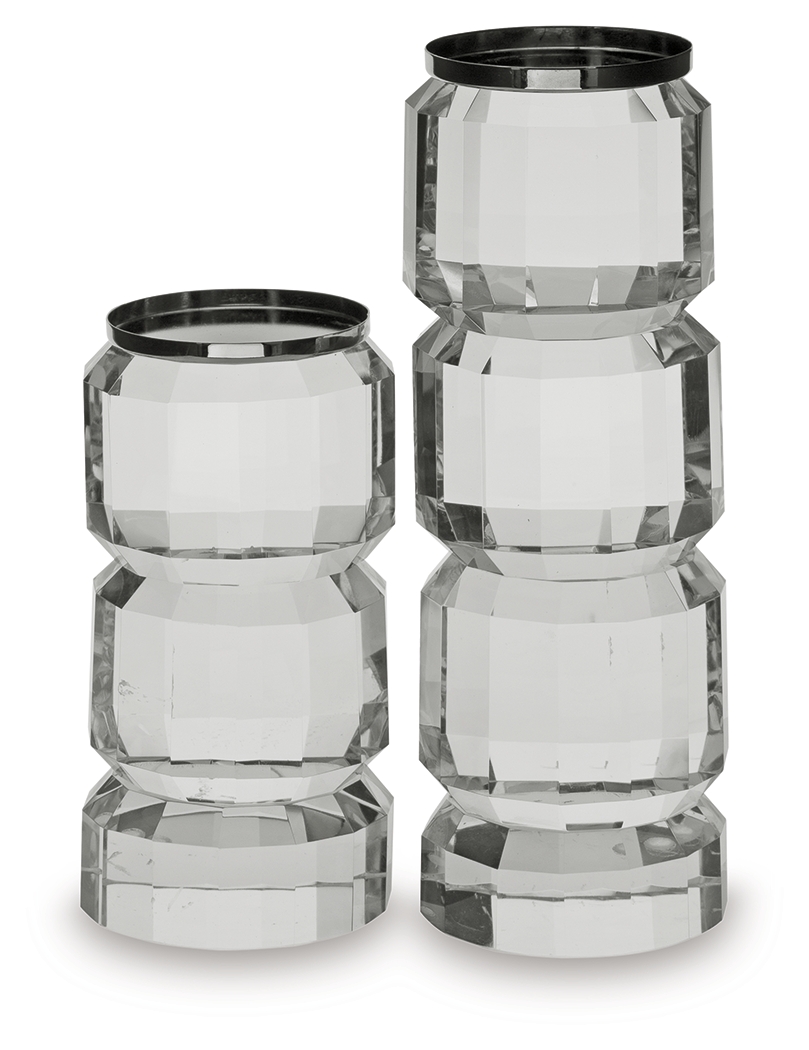 Ashley Furniture Brentley Clear Silver 2pc Candle Holder Set