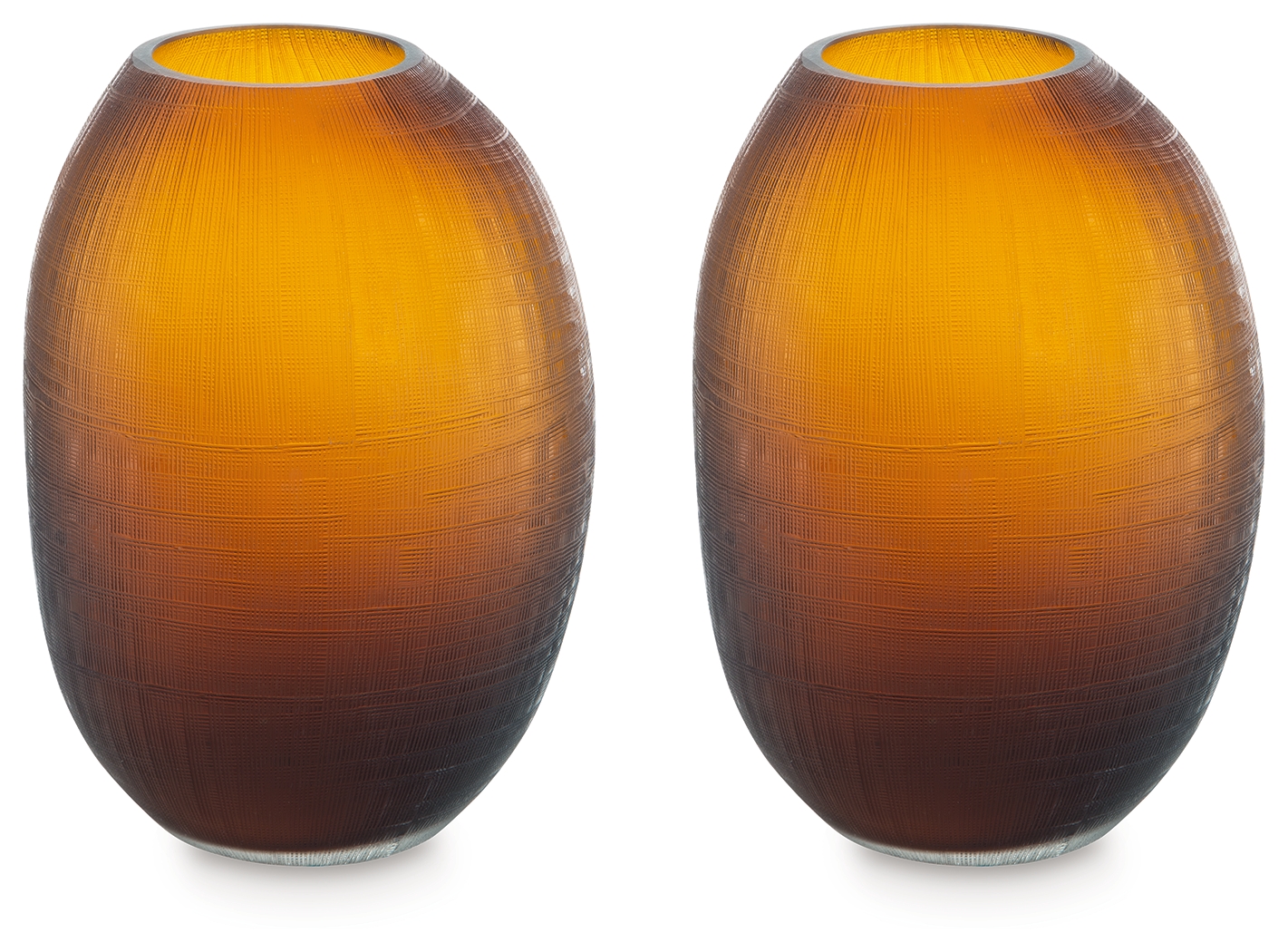 2 Ashley Furniture Embersen Contemporary Amber Glass Vases