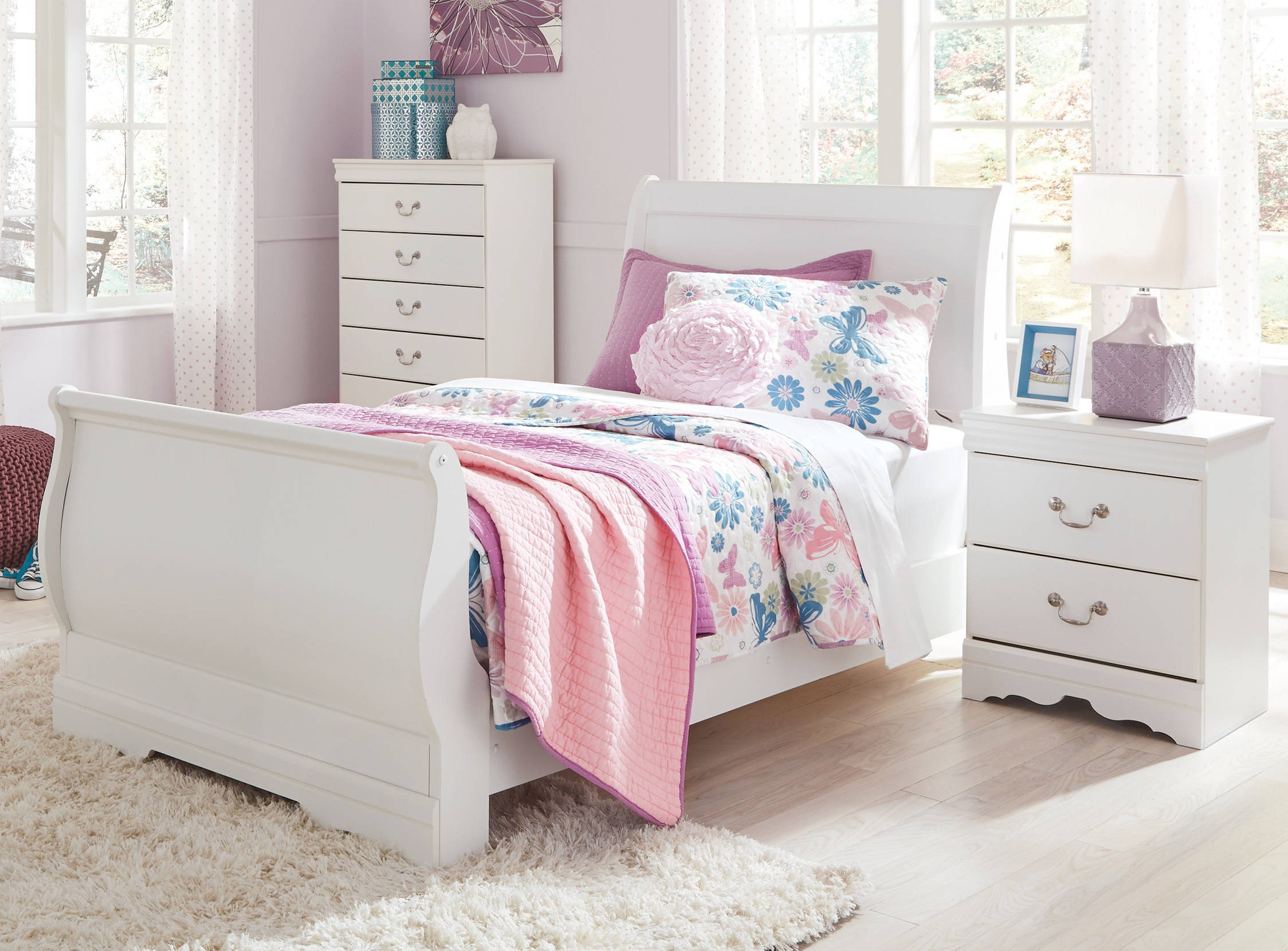 Ashley Furniture Anarasia White 2pc Bedroom Set With Twin Sleigh Bed