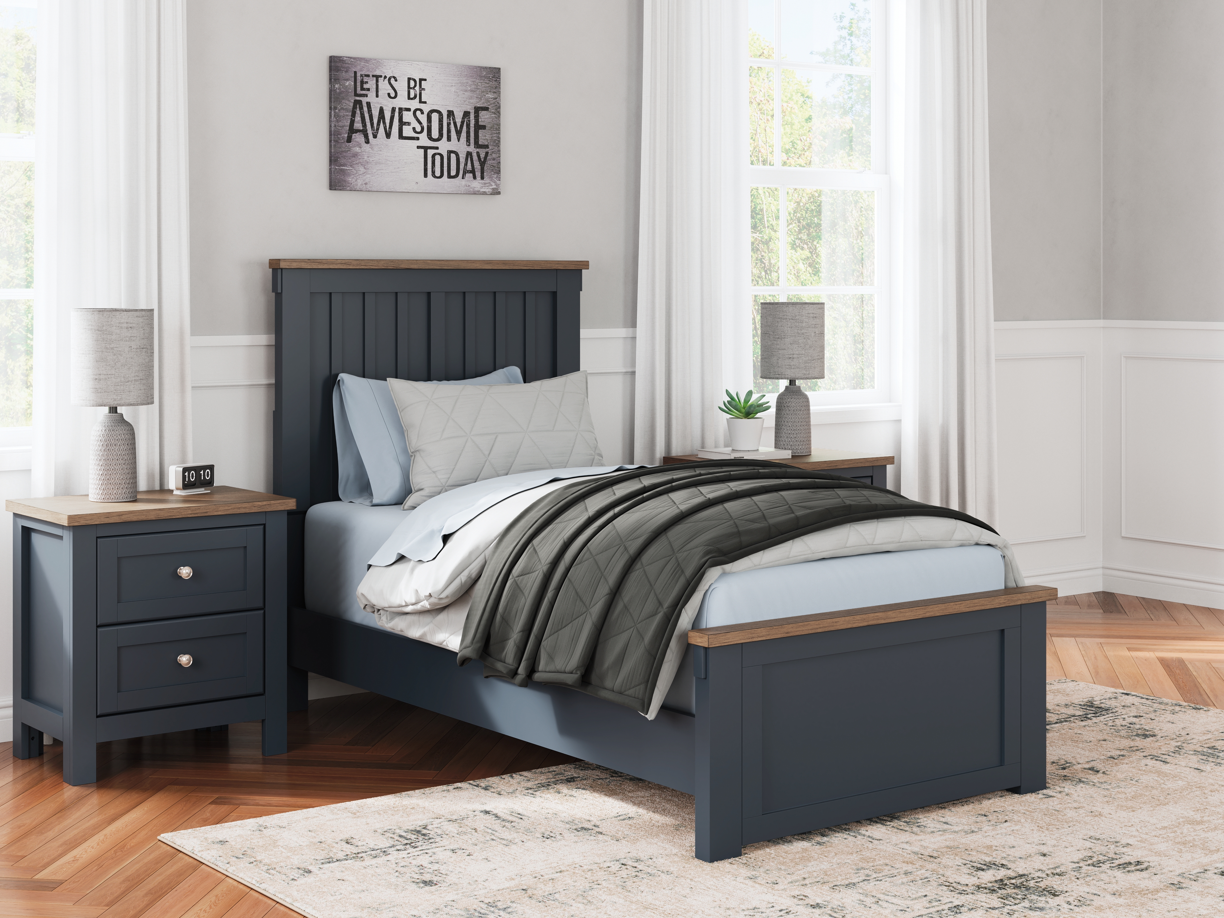Ashley Furniture Landocken Brown Blue 2pc Twin Panel Bedroom Set