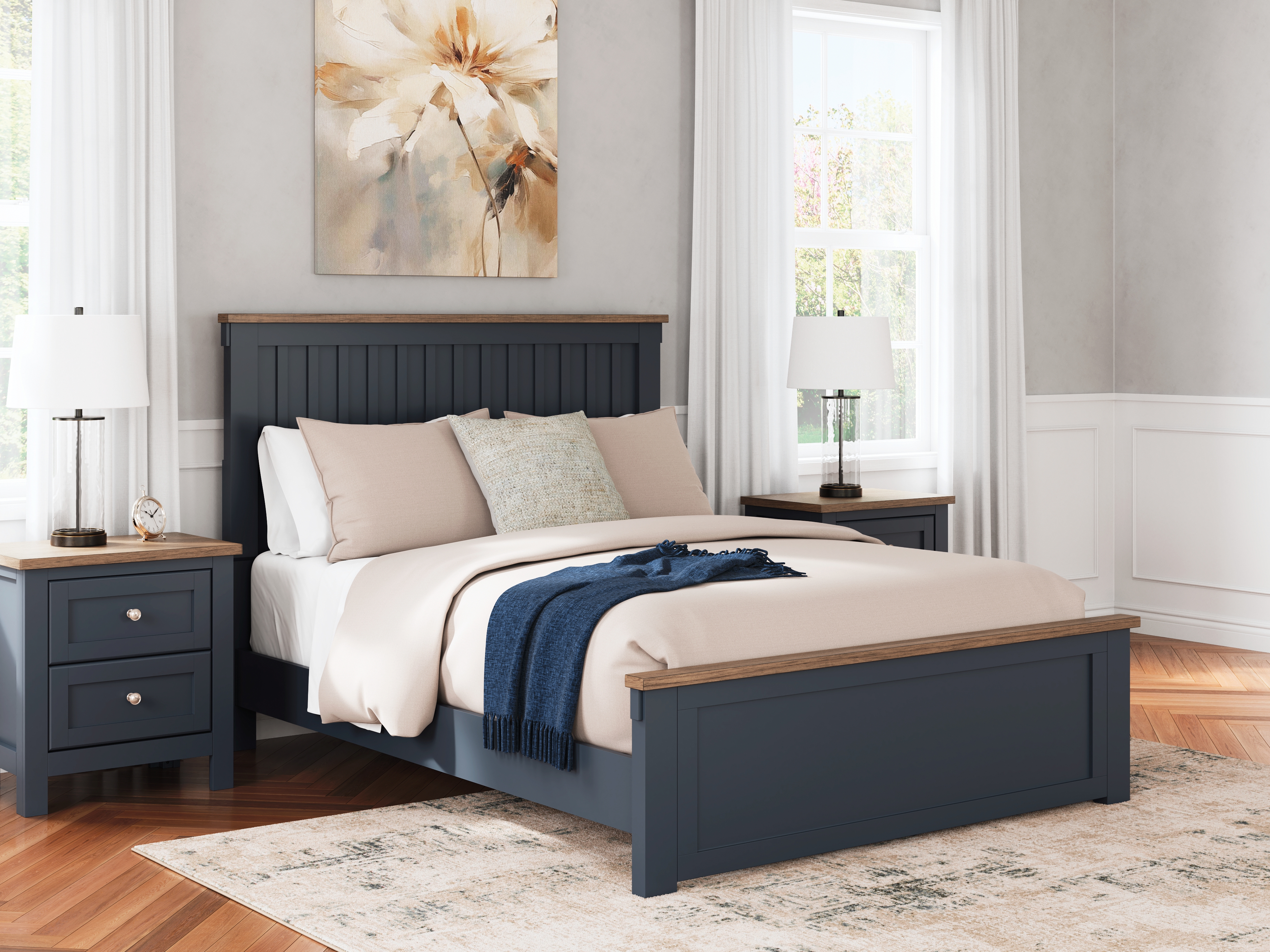 Ashley Furniture Landocken Brown Blue 2pc Queen Panel Bedroom Set