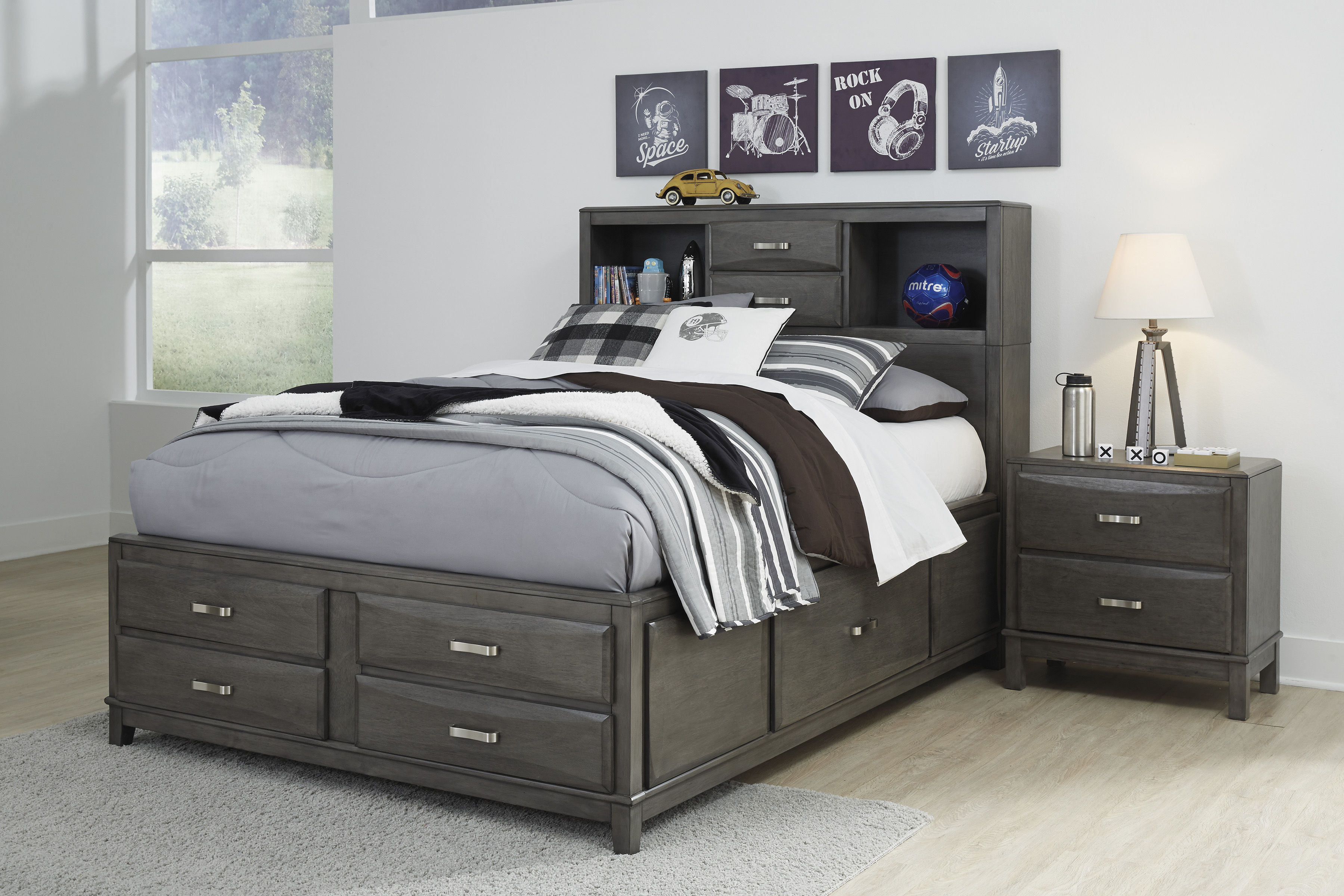 Ashley Furniture Caitbrook Gray 2pc Bedroom Set With Cal King Storage Bed