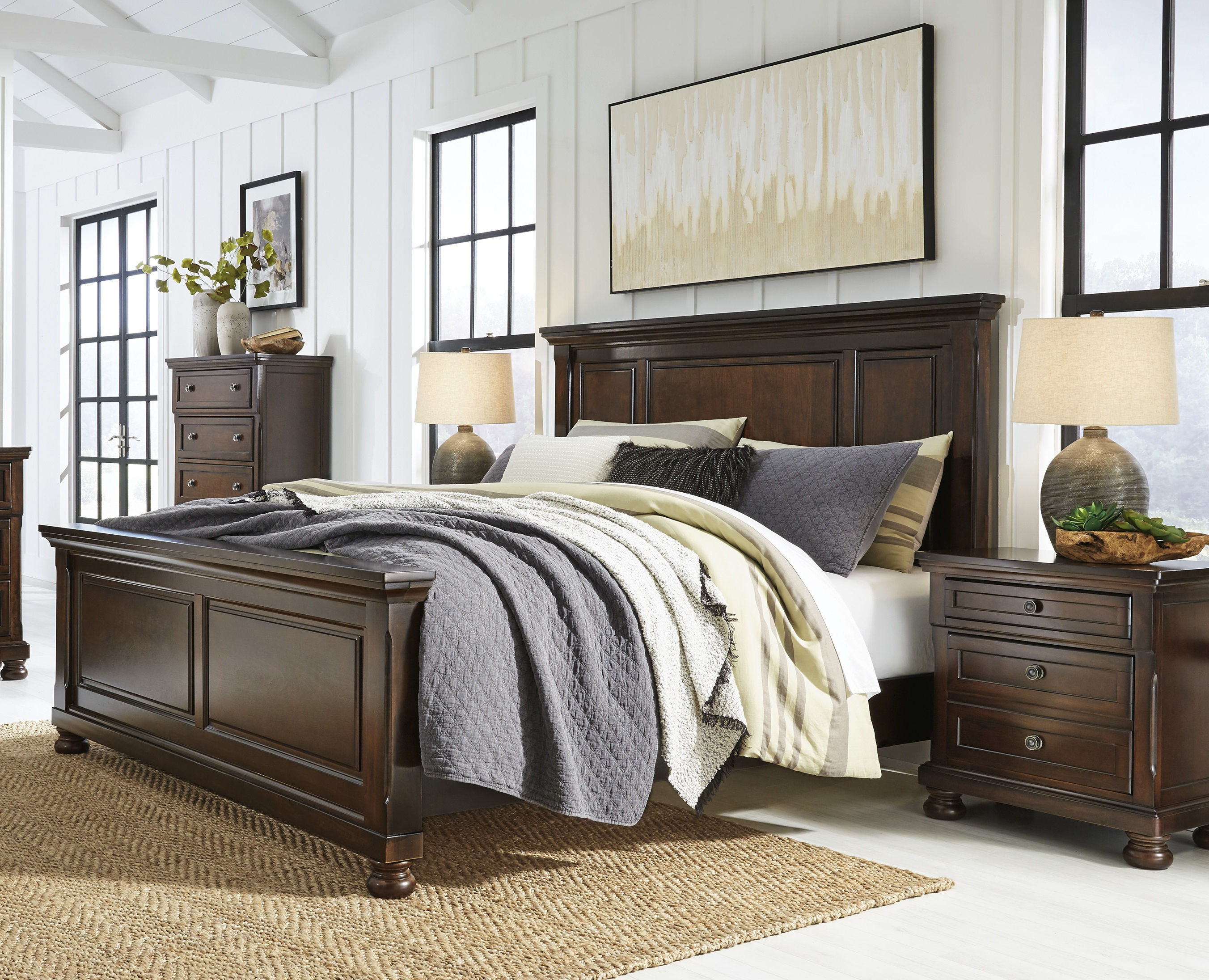Ashley Furniture Porter Rustic Brown 4pc Bedroom Set With King Panel Bed