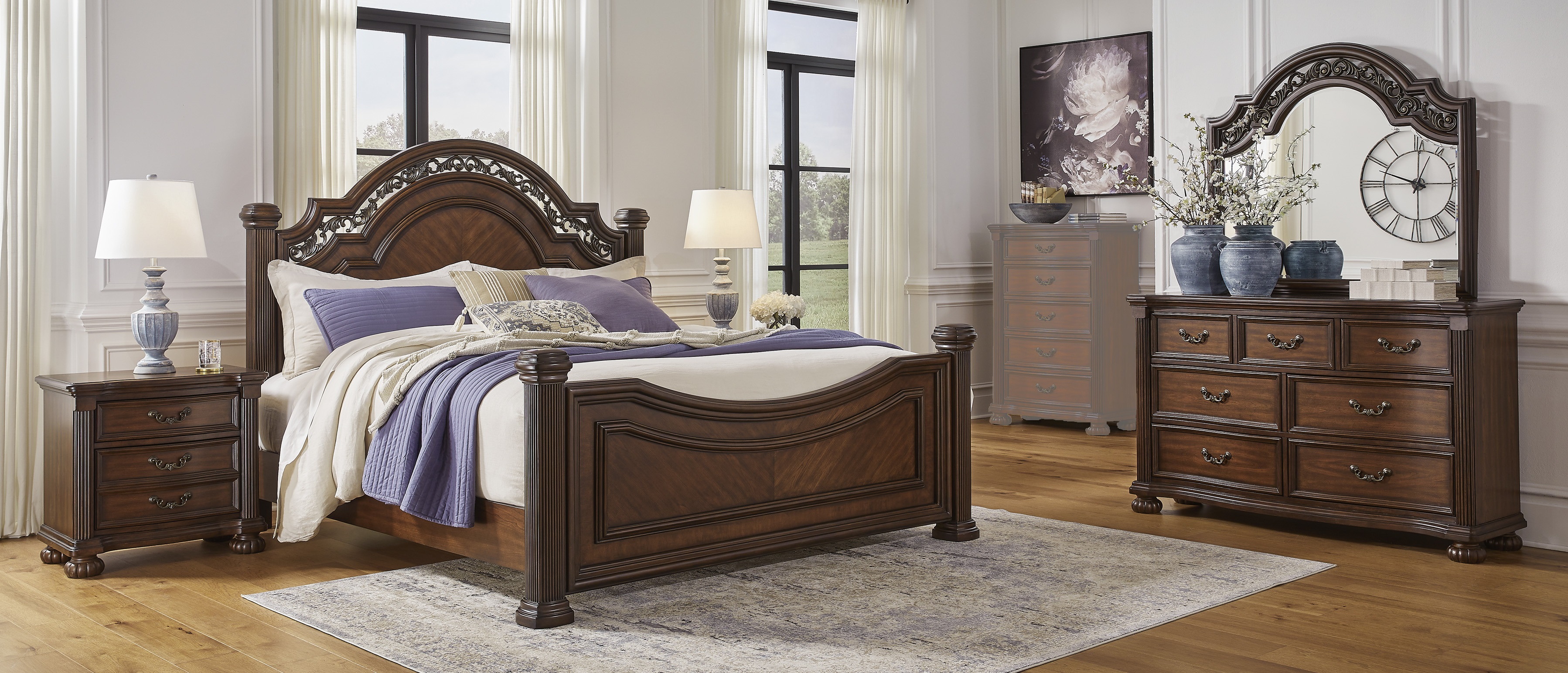Ashley Furniture Lavinton Brown 4pc Bedroom Set With Queen Poster Bed