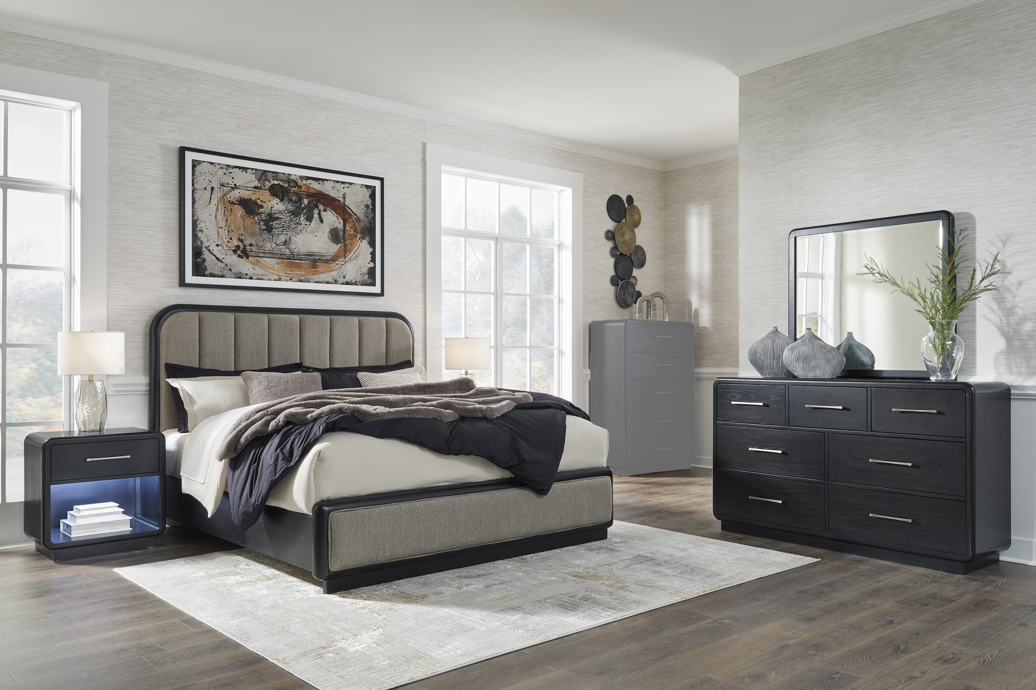 Ashley Furniture Rowanbeck Gray Black 4pc Bedroom Set With King Bed