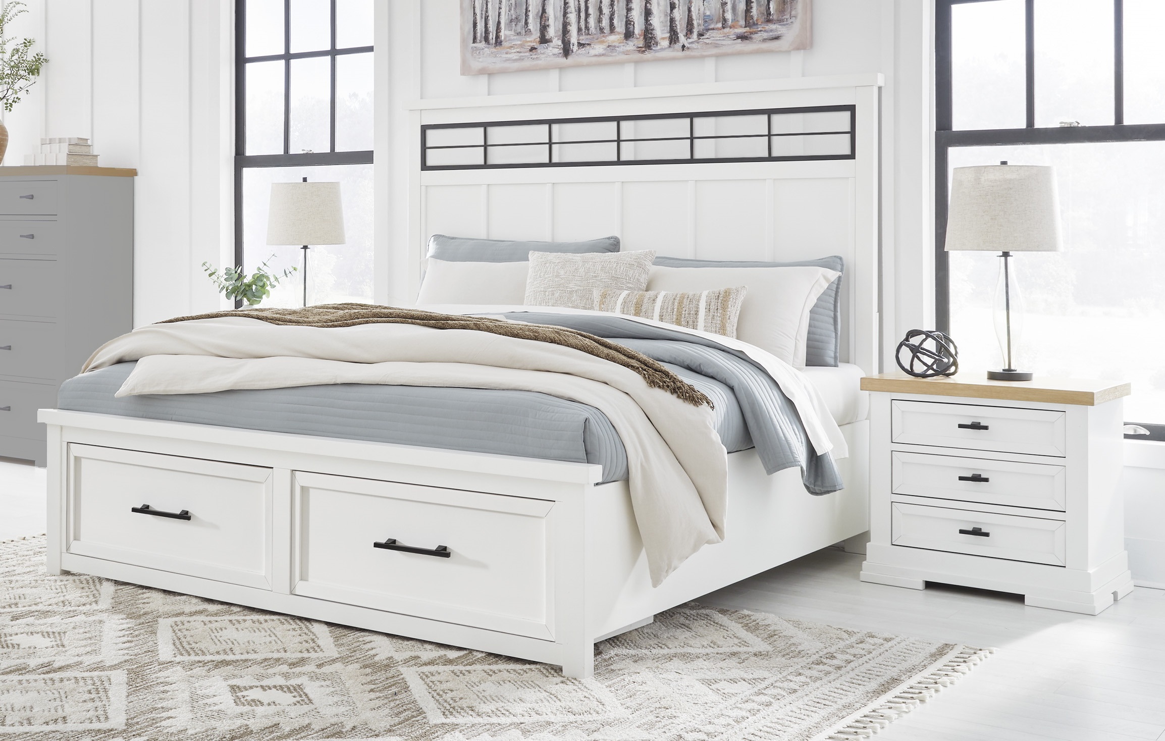 Ashley Furniture Ashbryn White Natural 2pc Bedroom Set With King Panel Stor...