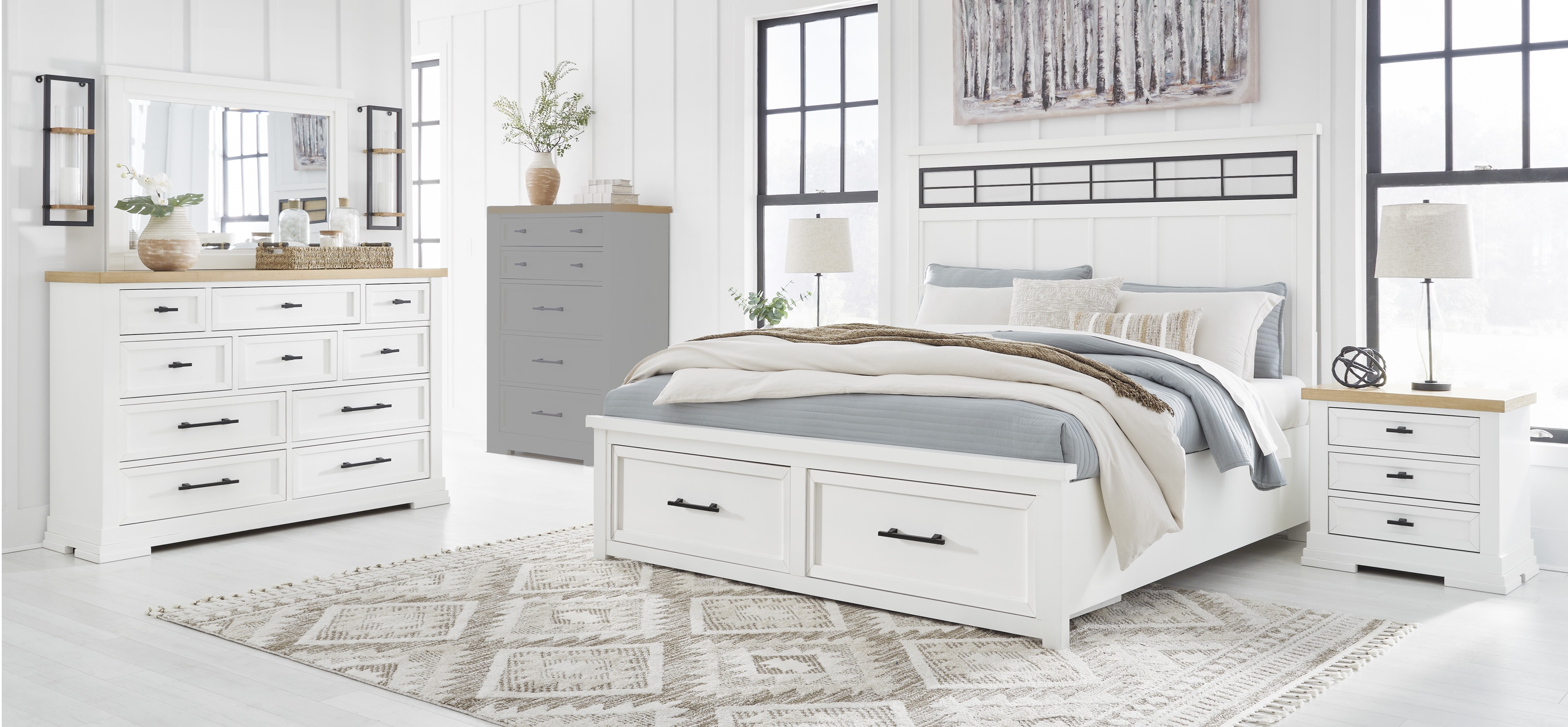 Ashley Furniture Ashbryn White Natural 4pc Bedroom Set With Queen Panel Sto...