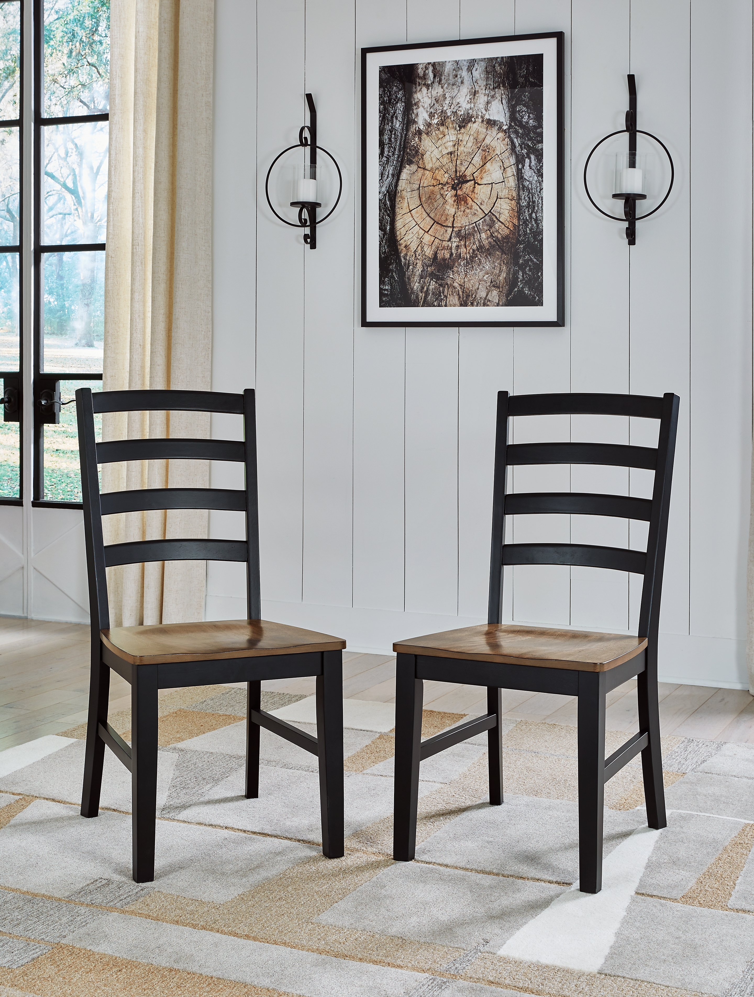 2 Ashley Furniture Wildenauer Brown Black Dining Side Chairs