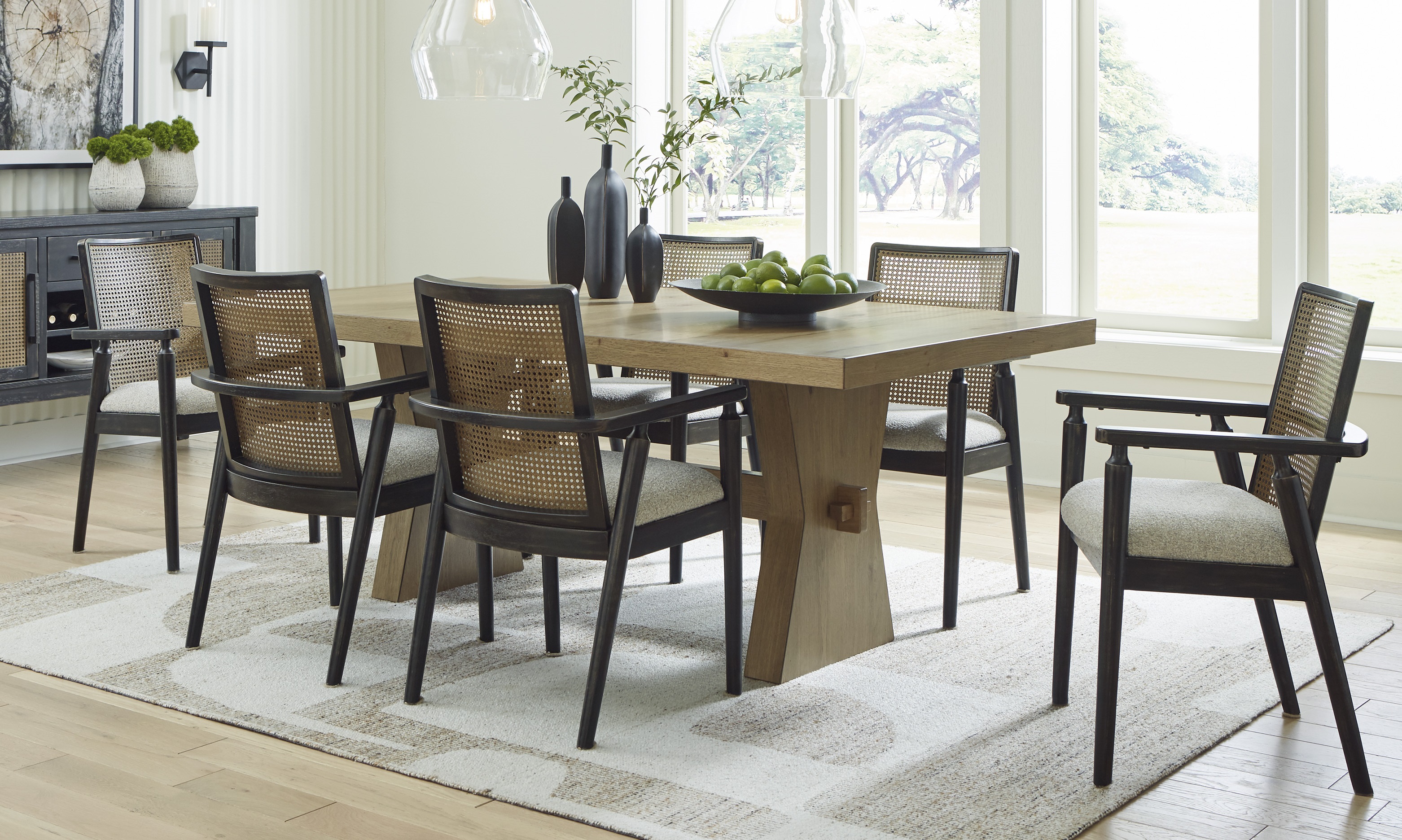 Ashley Furniture Galliden Light Brown Black 7pc Dining Room Set With Arm Ch...