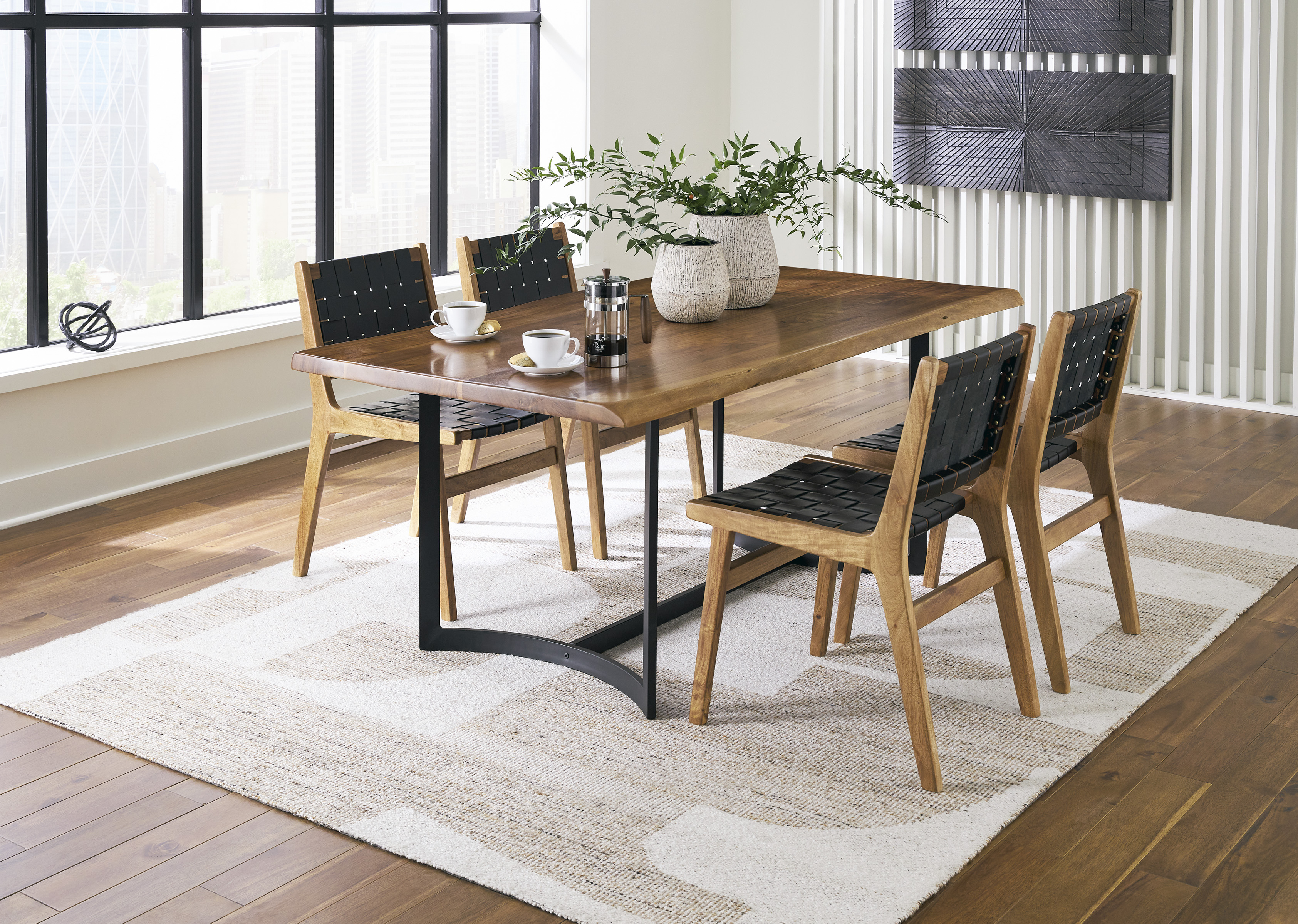 Ashley Furniture Fortmaine Brown Black 5pc Dining Room Set