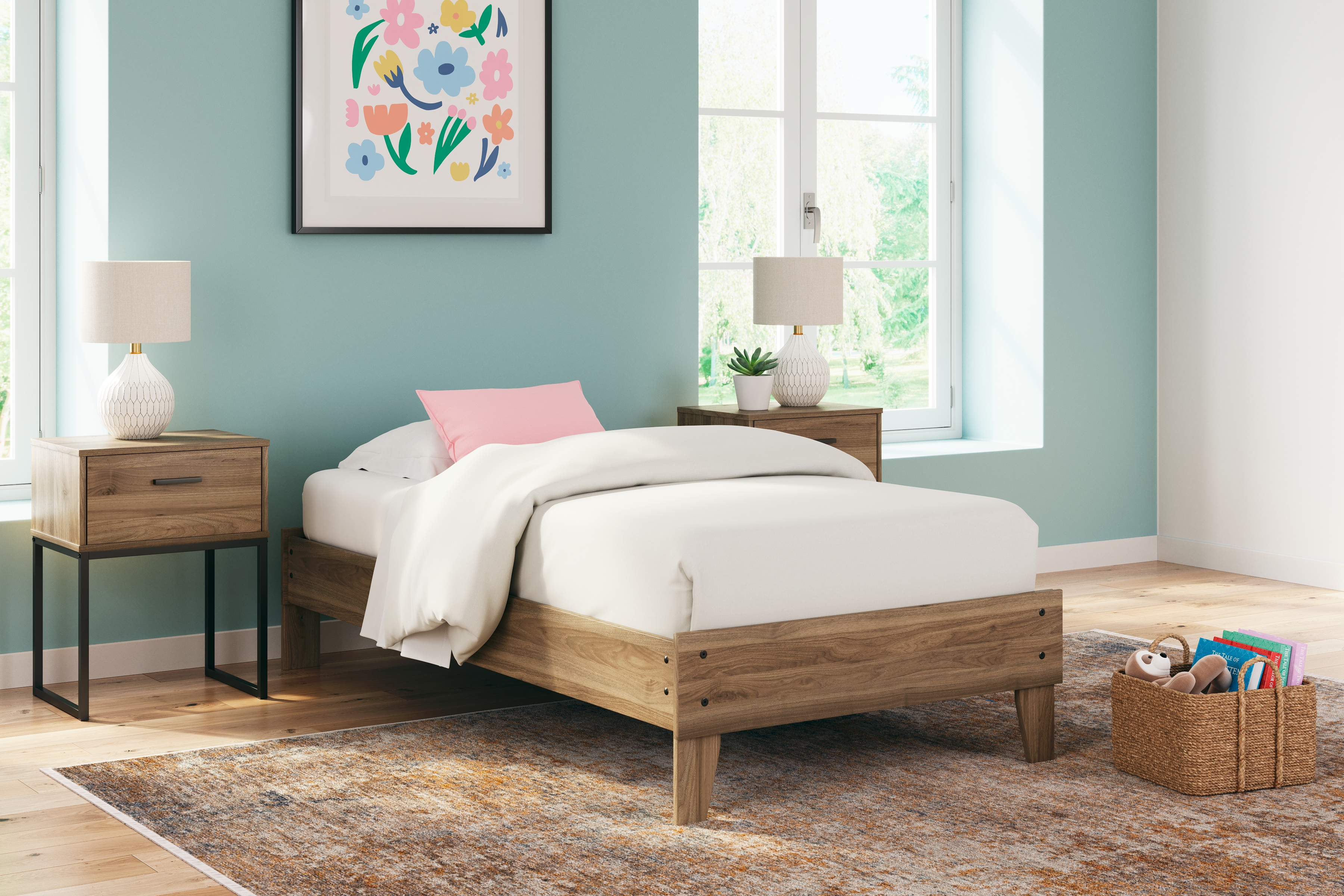 Ashley Furniture Deanlow Honey 2pc Bedroom Set With Twin Platform Bed