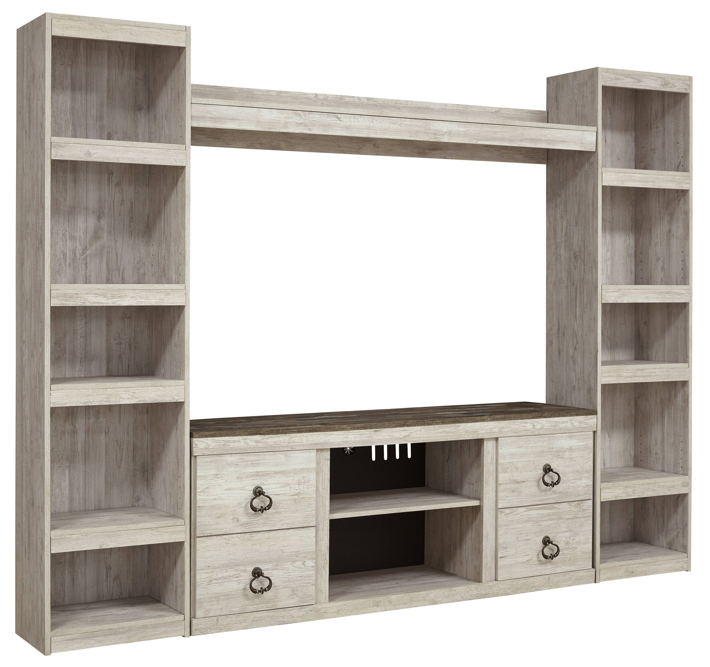 Ashley Furniture Willowton Whitewash Entertainment Center With Fireplace Op...