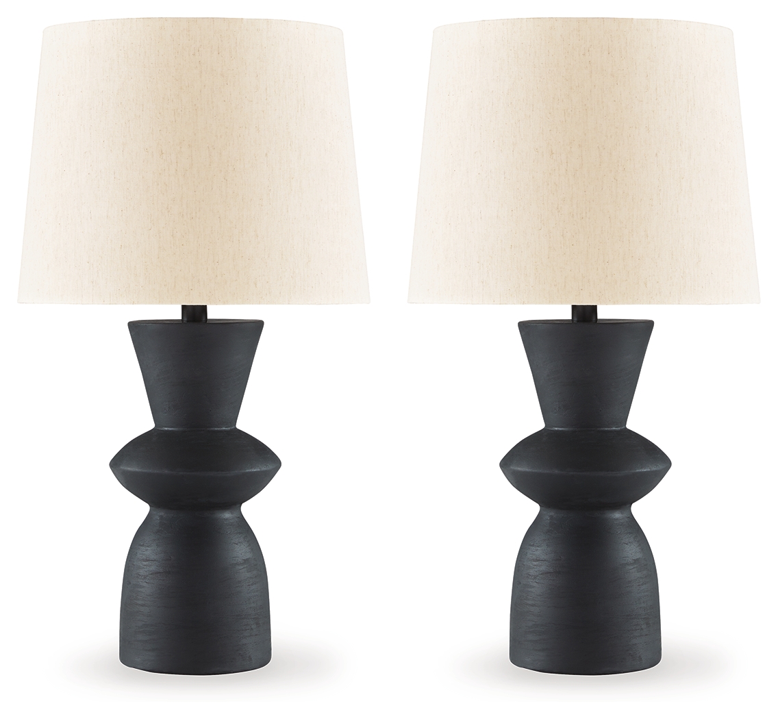 2 Ashley Furniture Scarbot Distressed Black Paper Table Lamps