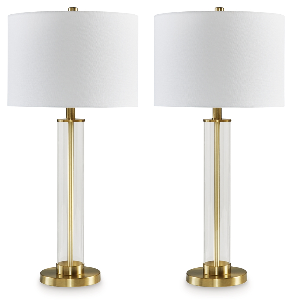 2 Ashley Furniture Orenman Clear Glass Brass Table Lamps