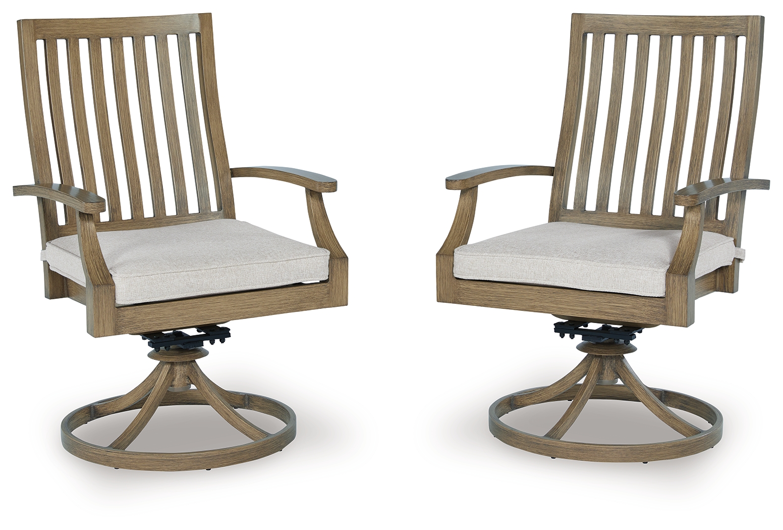2 Ashley Furniture Rainier Ranch Brown Beige Swivel Chairs With Cushion