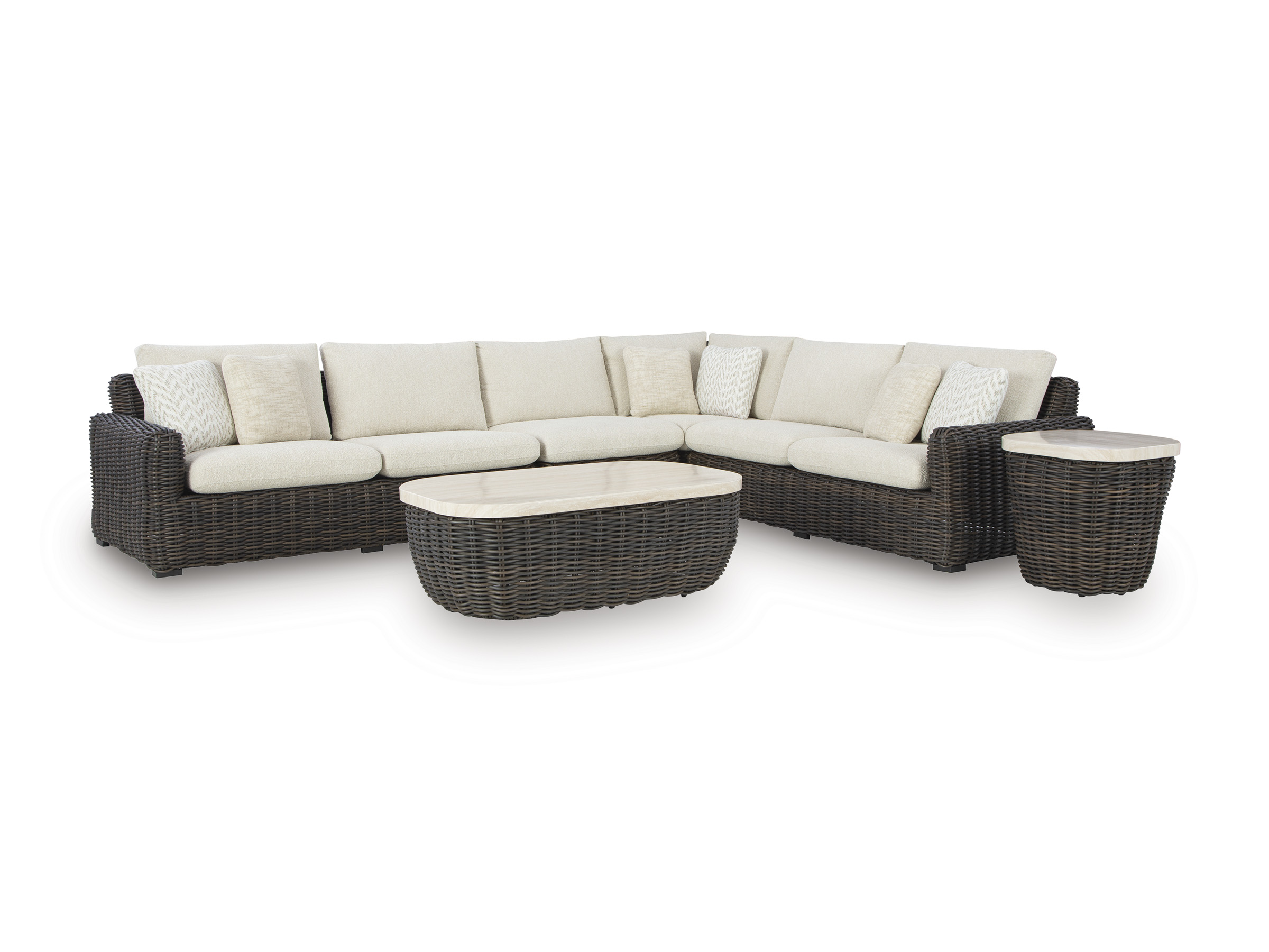 Ashley Furniture Kimora Beige Dark Brown 6pc Outdoor Sectional Set