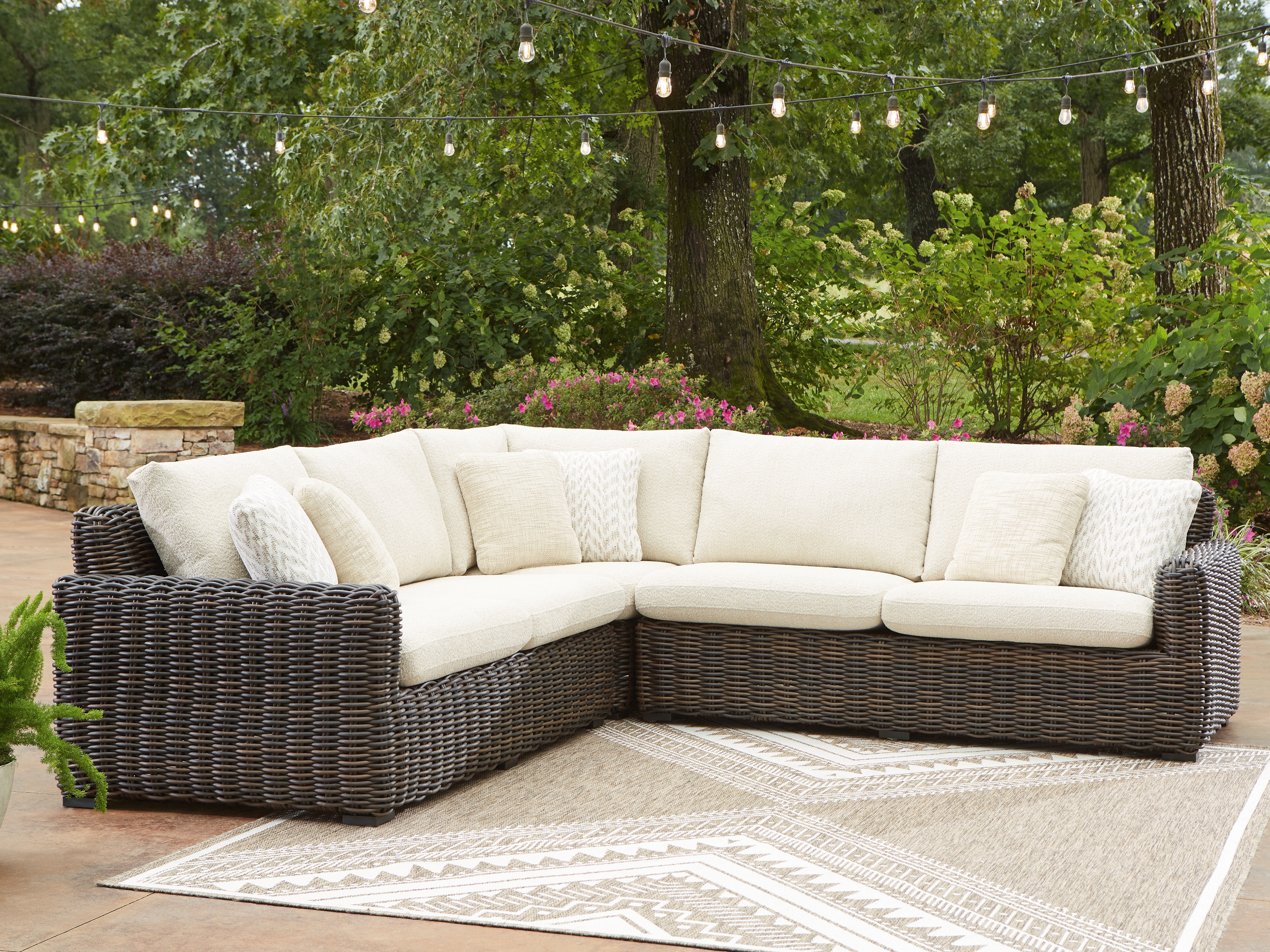 Ashley Furniture Kimora Beige Dark Brown 3pc Outdoor Sectional