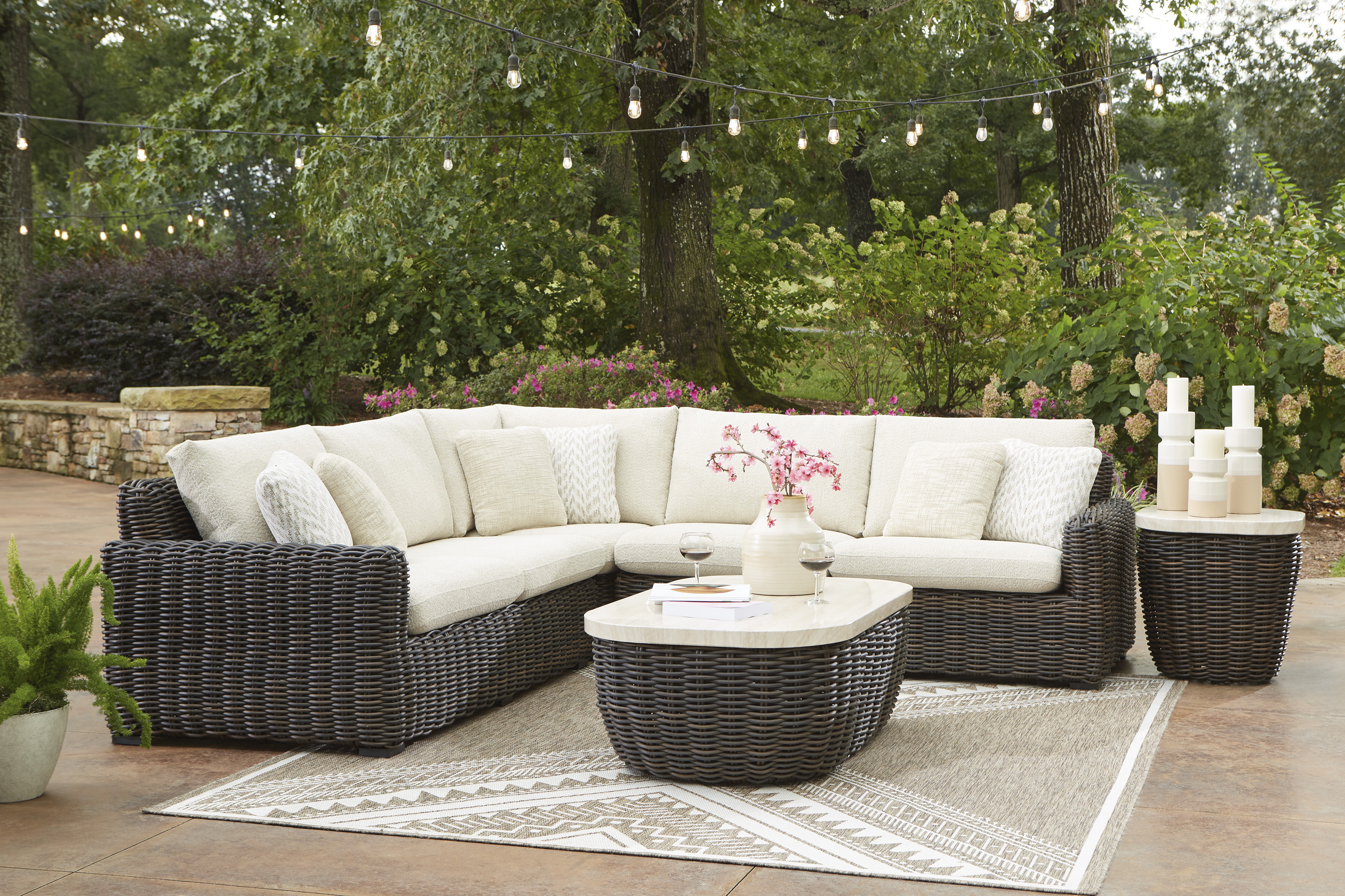 Ashley Furniture Kimora Beige Dark Brown 5pc Outdoor Sectional