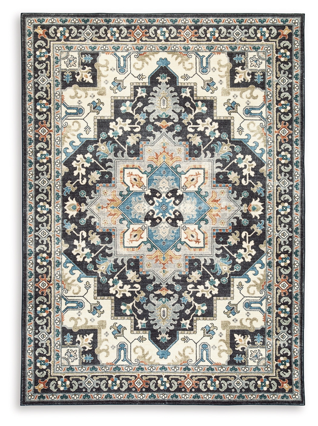 Ashley Furniture Leningston Black Cream Blue Washable Medium Rug