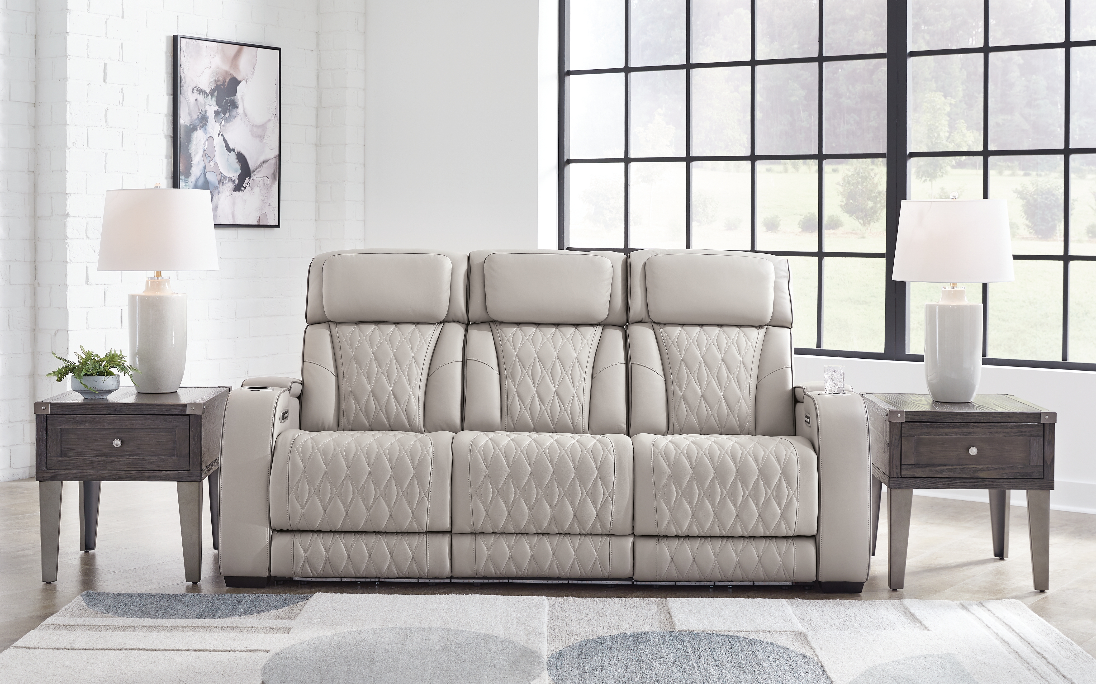 Ashley Furniture Boyington Gray Power Reclining Sofa With Adjustable Headre...