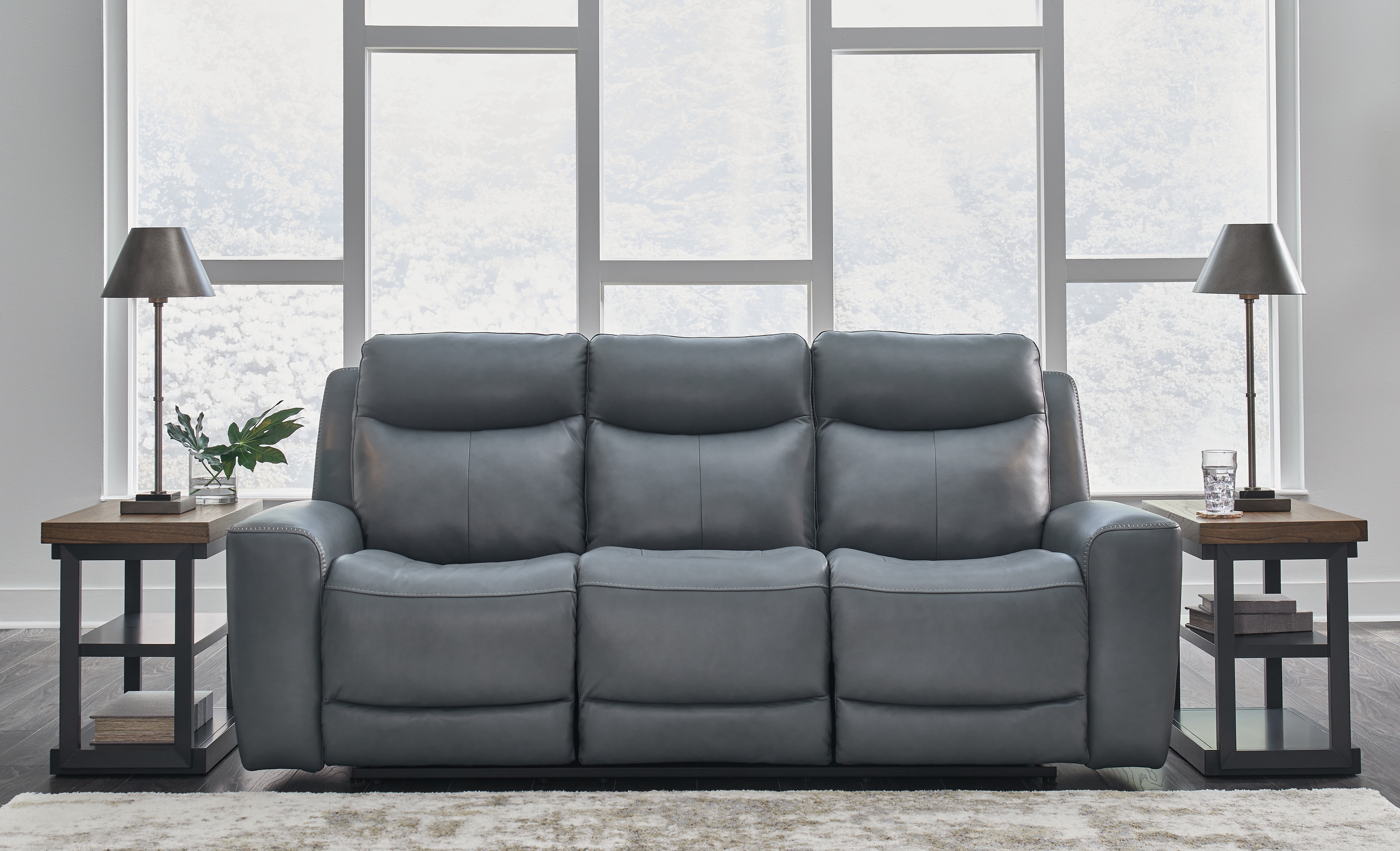 Ashley Furniture Mindanao Steel Power Reclining Sofa With Adjustable Headre...
