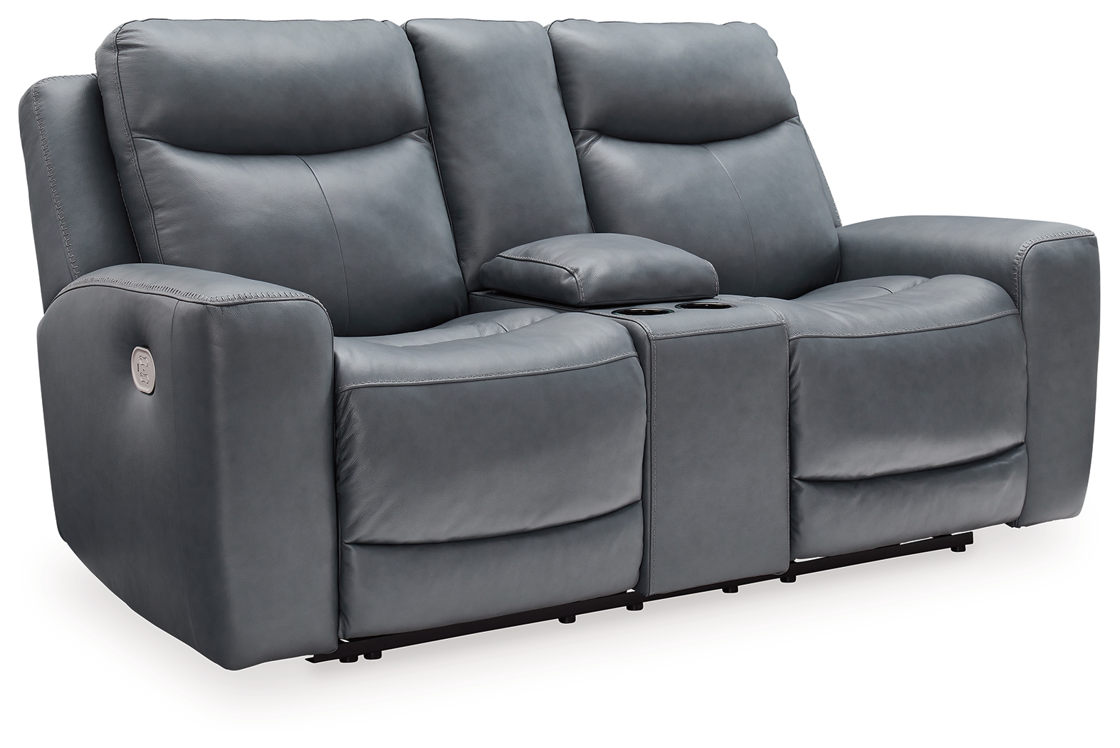 Ashley Furniture Mindanao Steel Power Reclining Console Loveseat With Adjus...