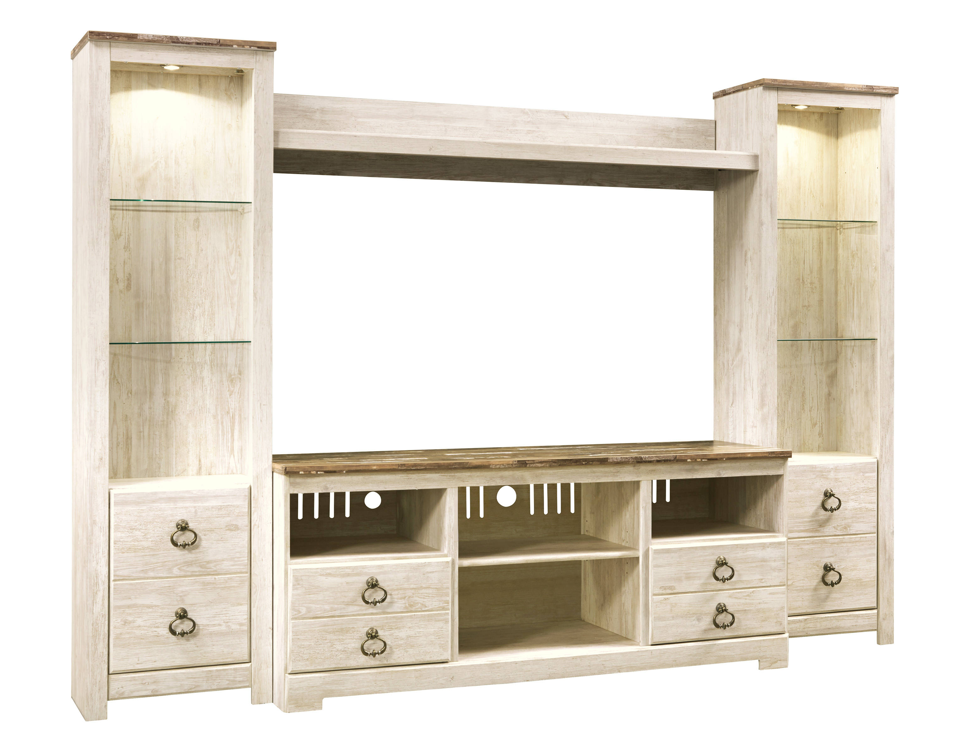 Ashley Furniture Willowton Entertainment Center With Fireplace Insert Glass...