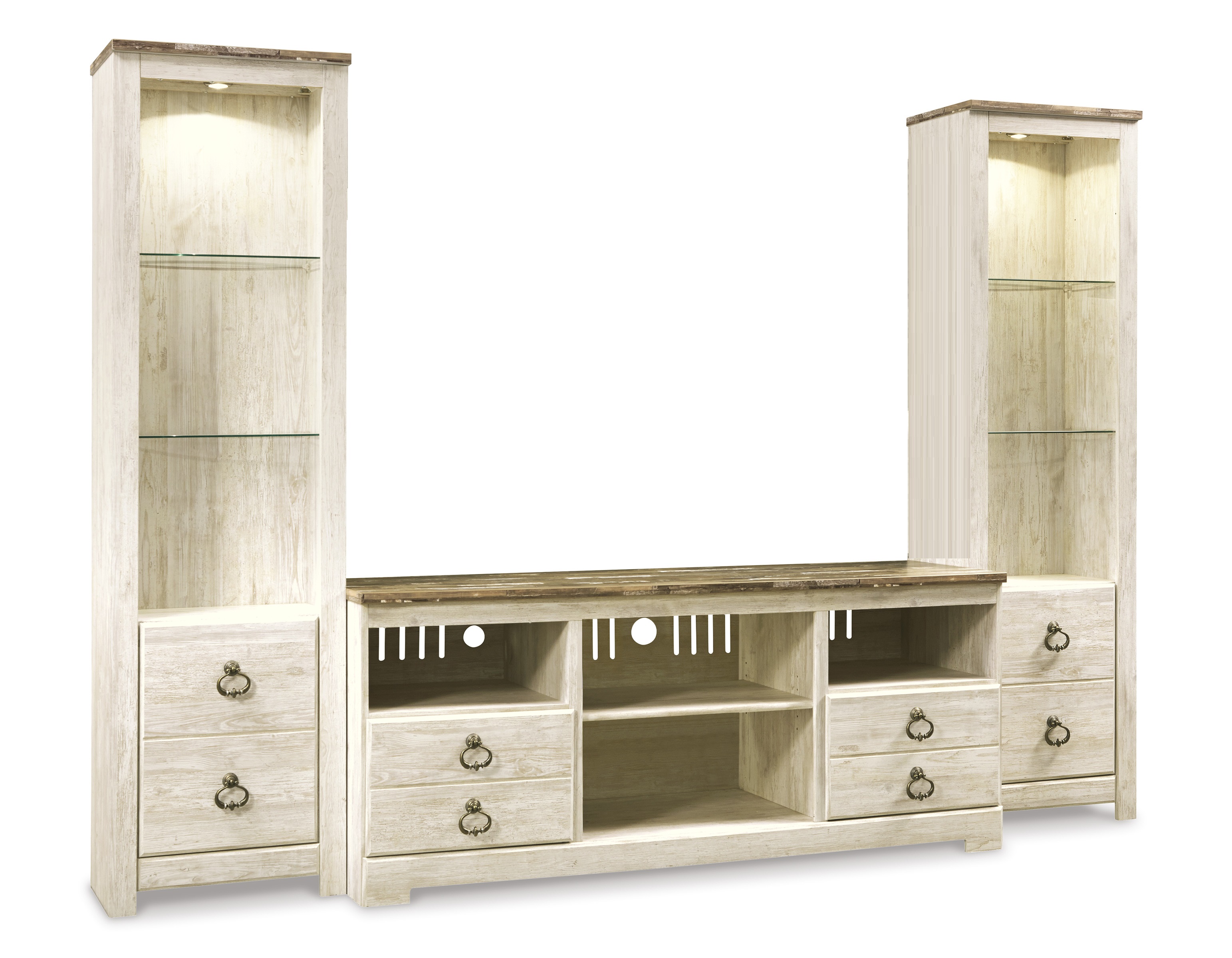 Ashley Furniture Willowton Whitewash 3pc Entertainment Center