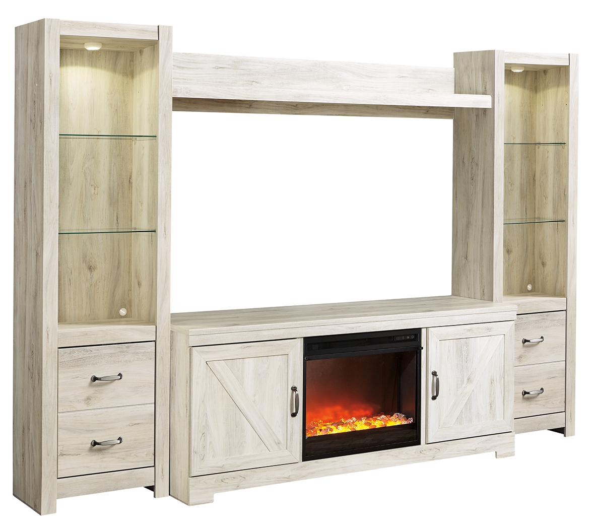 Ashley Furniture Bellaby Whitewash Wood 4pc Entertainment Center With Firep...
