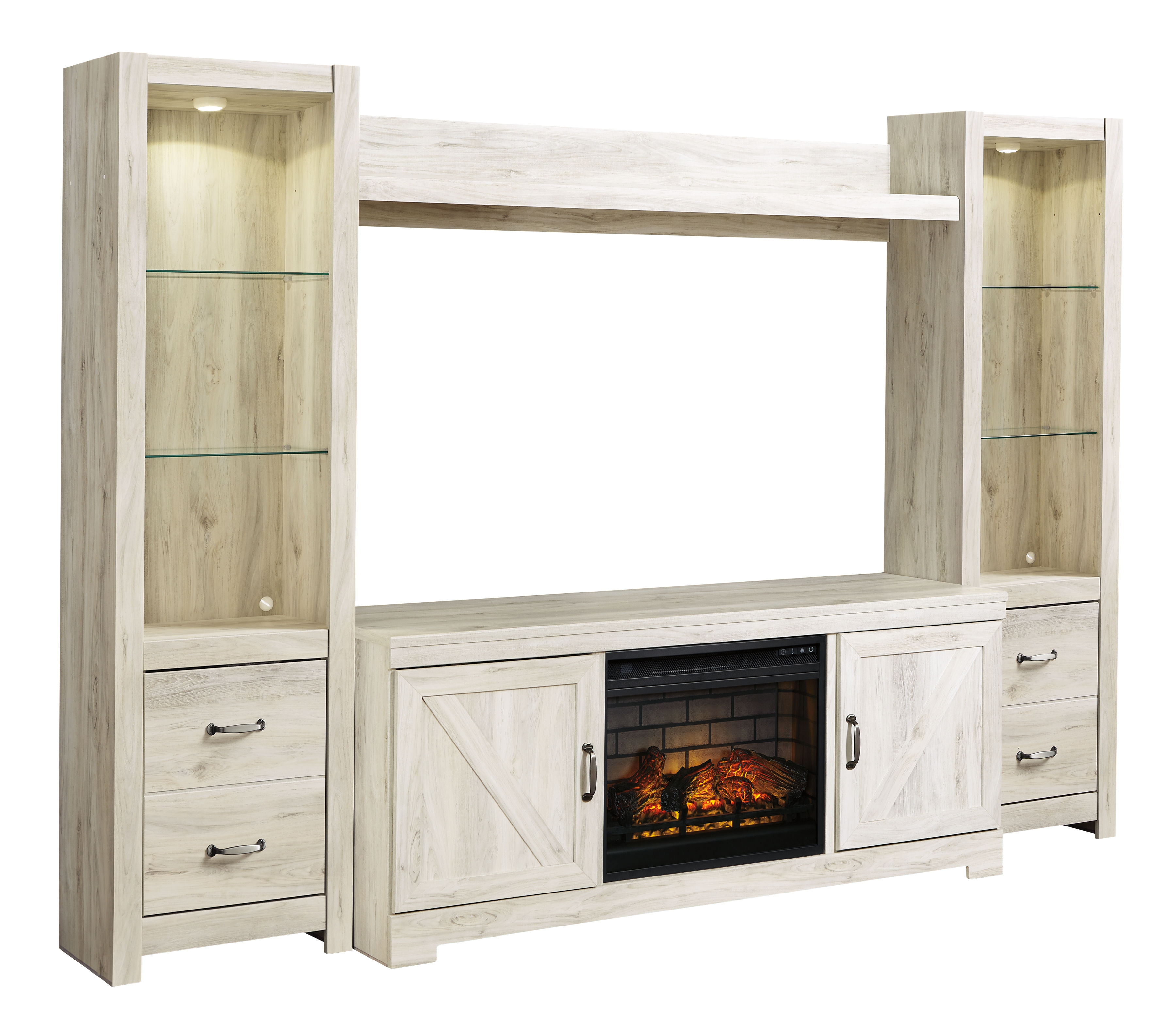 Ashley Furniture Bellaby Whitewash Wood 4pc Entertainment Center With Infra...