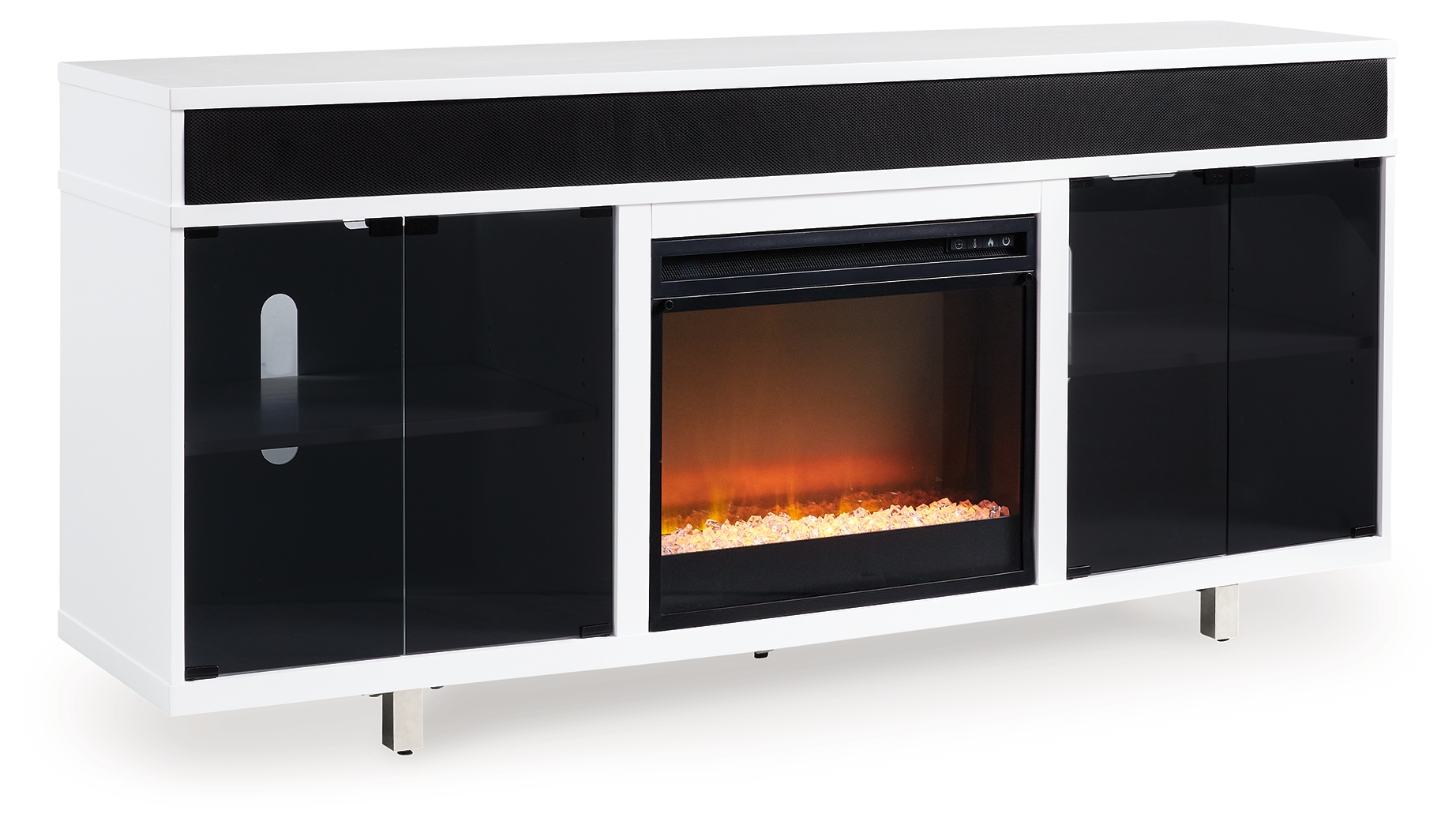 Ashley Furniture Gardoni White Black 72 Inch TV Stand With Glass Stone Fire...