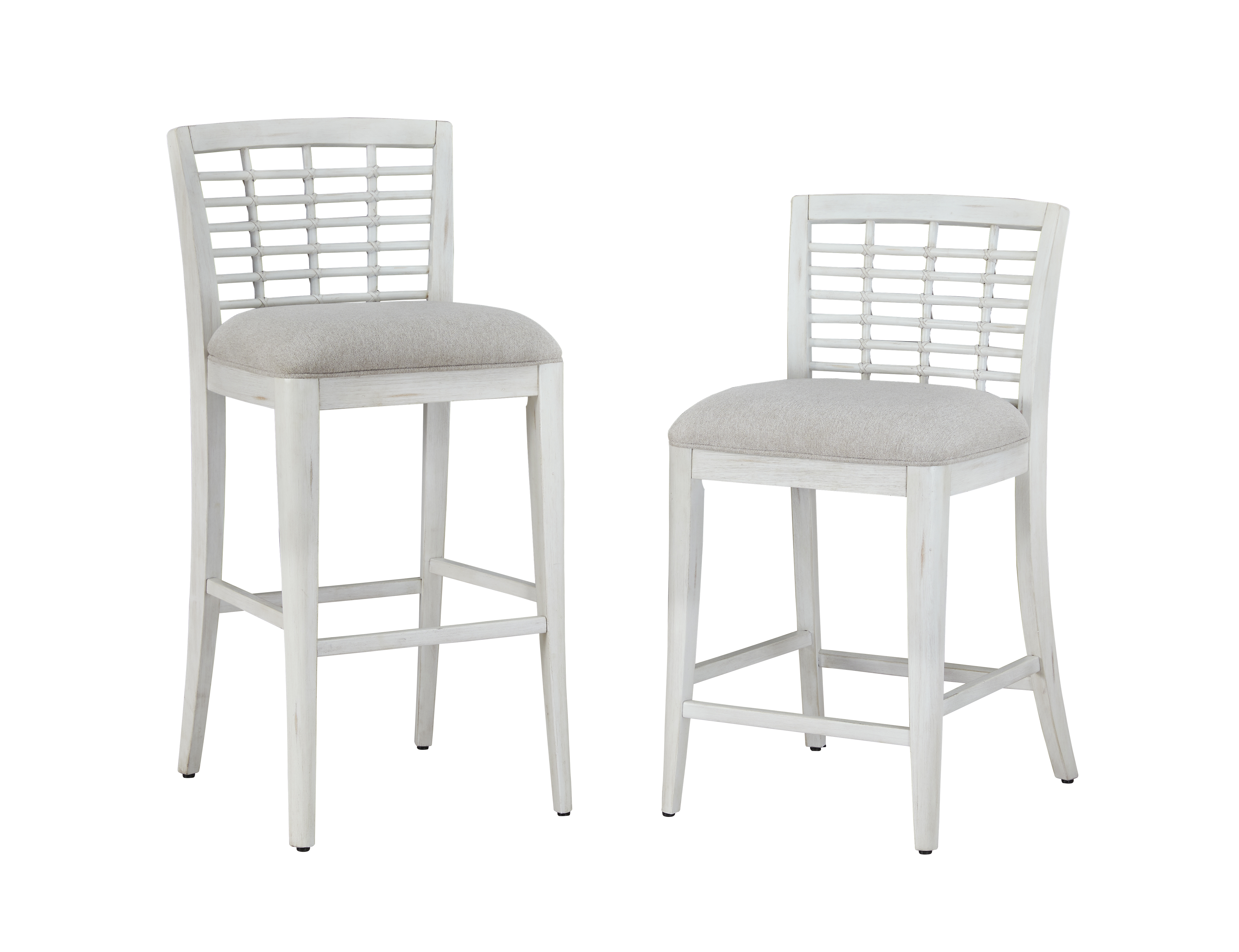 2 American Woodcrafters Beach Comber Weathered White Brown Bar Stools