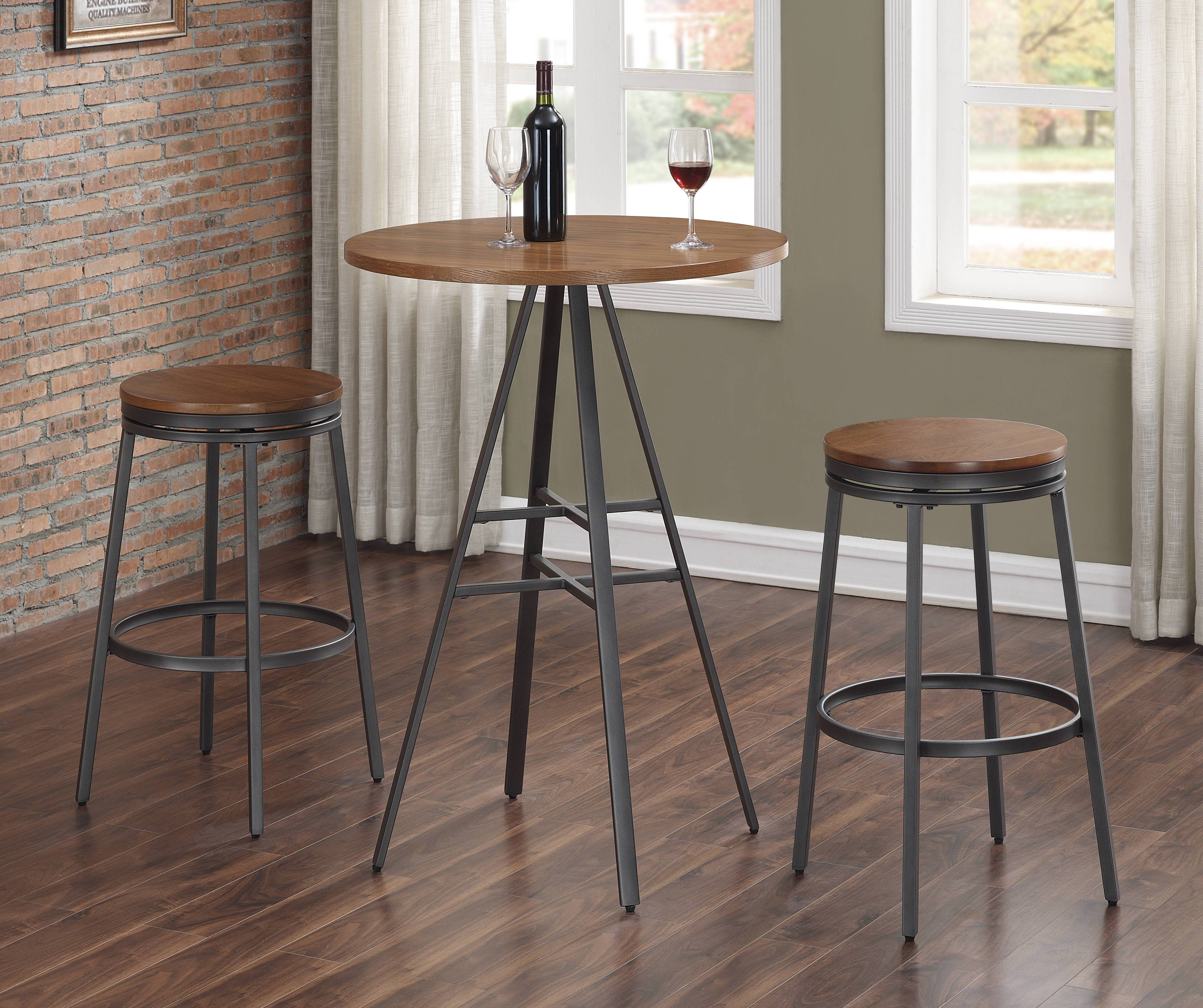 American Woodcrafters Filmore Slate Grey Golden Oak Backless 3pc Pub Table ...