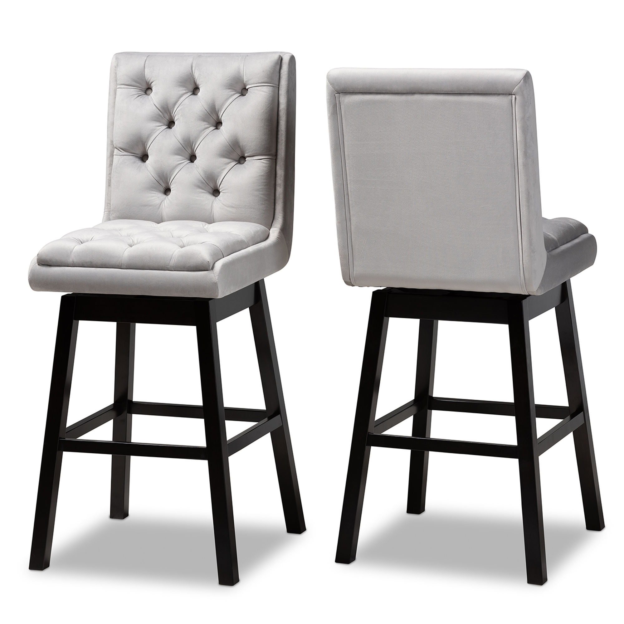 2 Baxton Studio Gregory Light Grey Dark Brown Wood Swivel Bar Stools