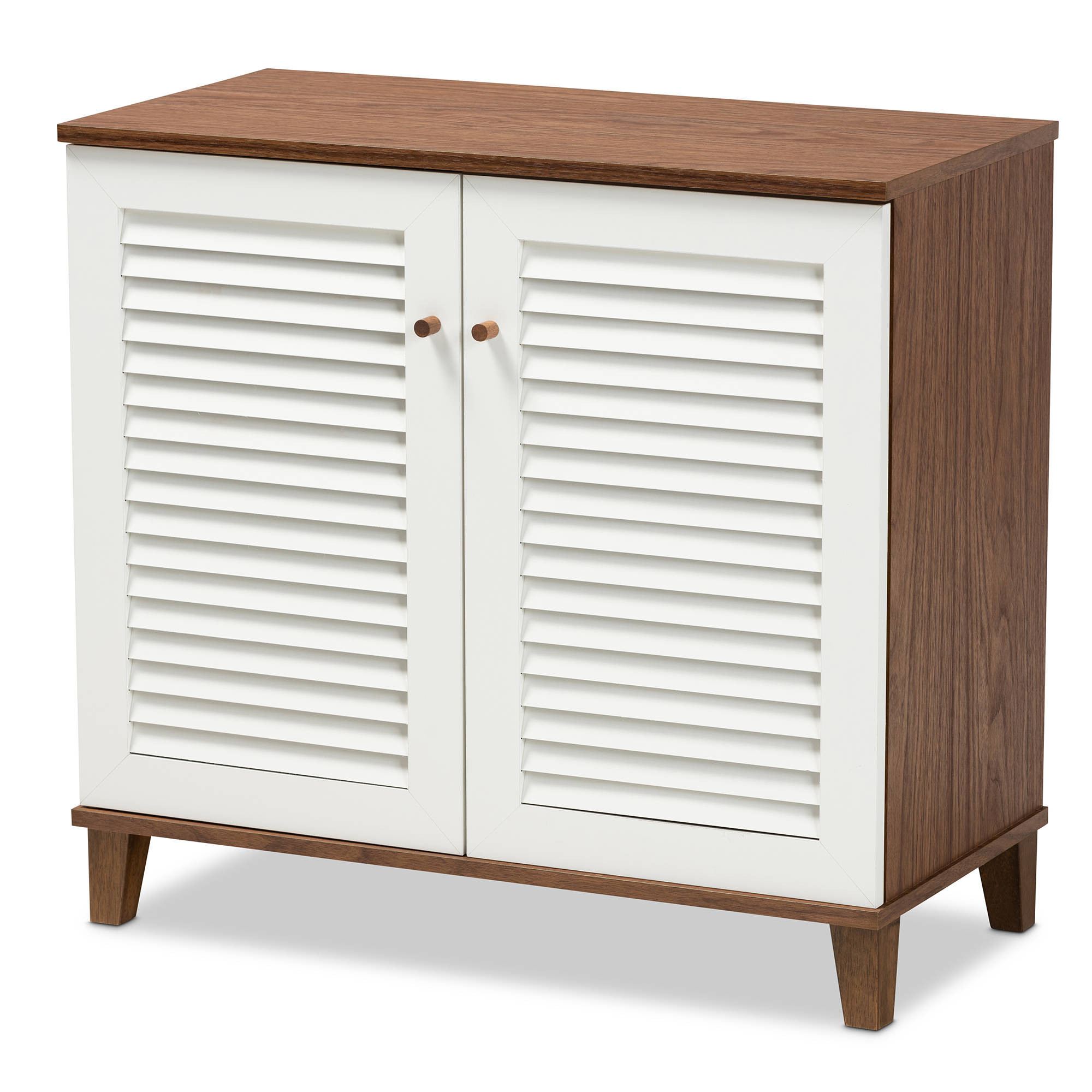 Baxton Studio Coolidge White Walnut 4 Shelf Shoe Storage Cabinet