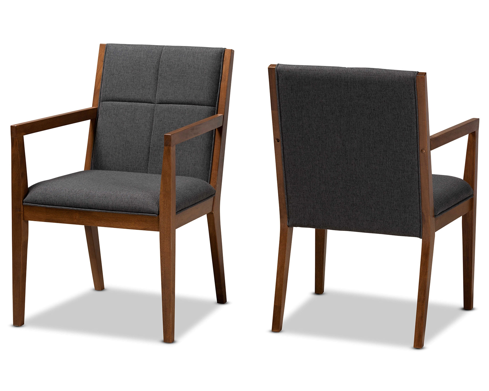 2 Baxton Studio Theresa Dark Grey Walnut Brown Wood Accent Chairs