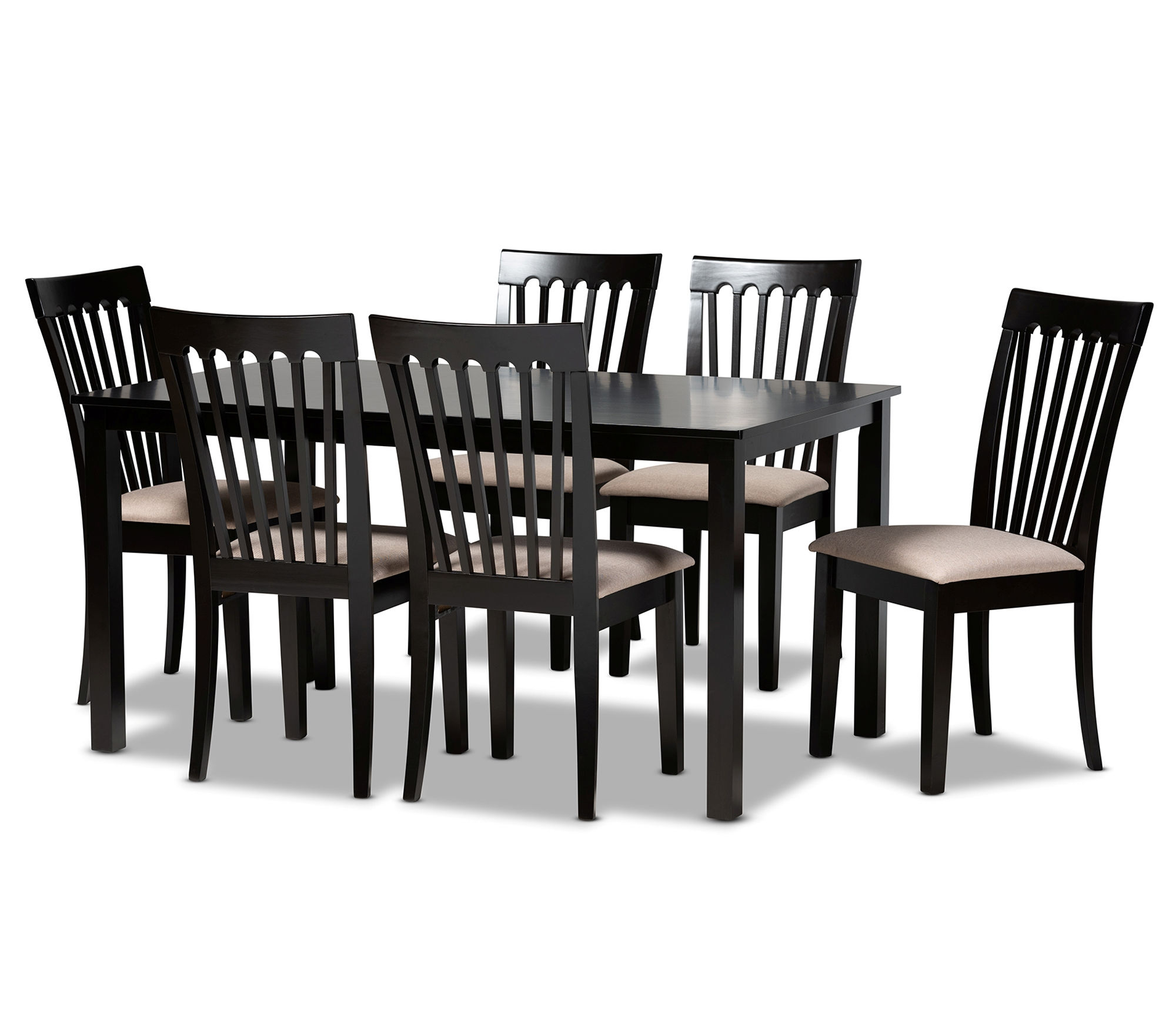 Baxton Studio Minette Sand Dark Brown Wood 7pc Dining Set