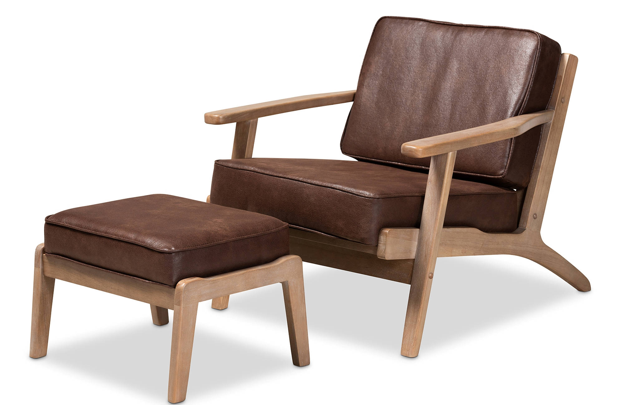 Baxton Studio Sigrid Dark Brown Faux Leather 2pc Chair and Ottoman Set