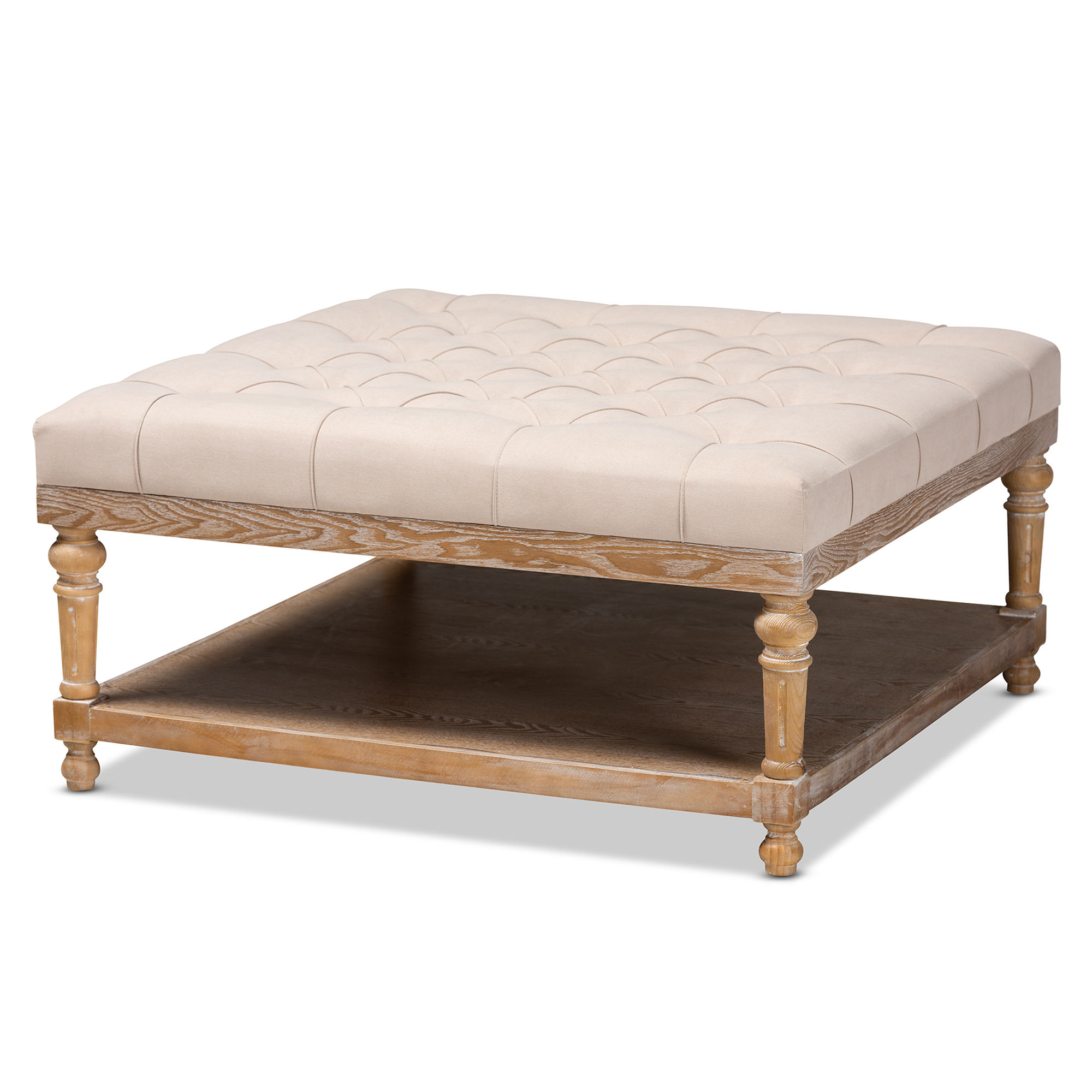 Baxton Studio Kelly Beige Grey Washed Fabric Cocktail Ottoman