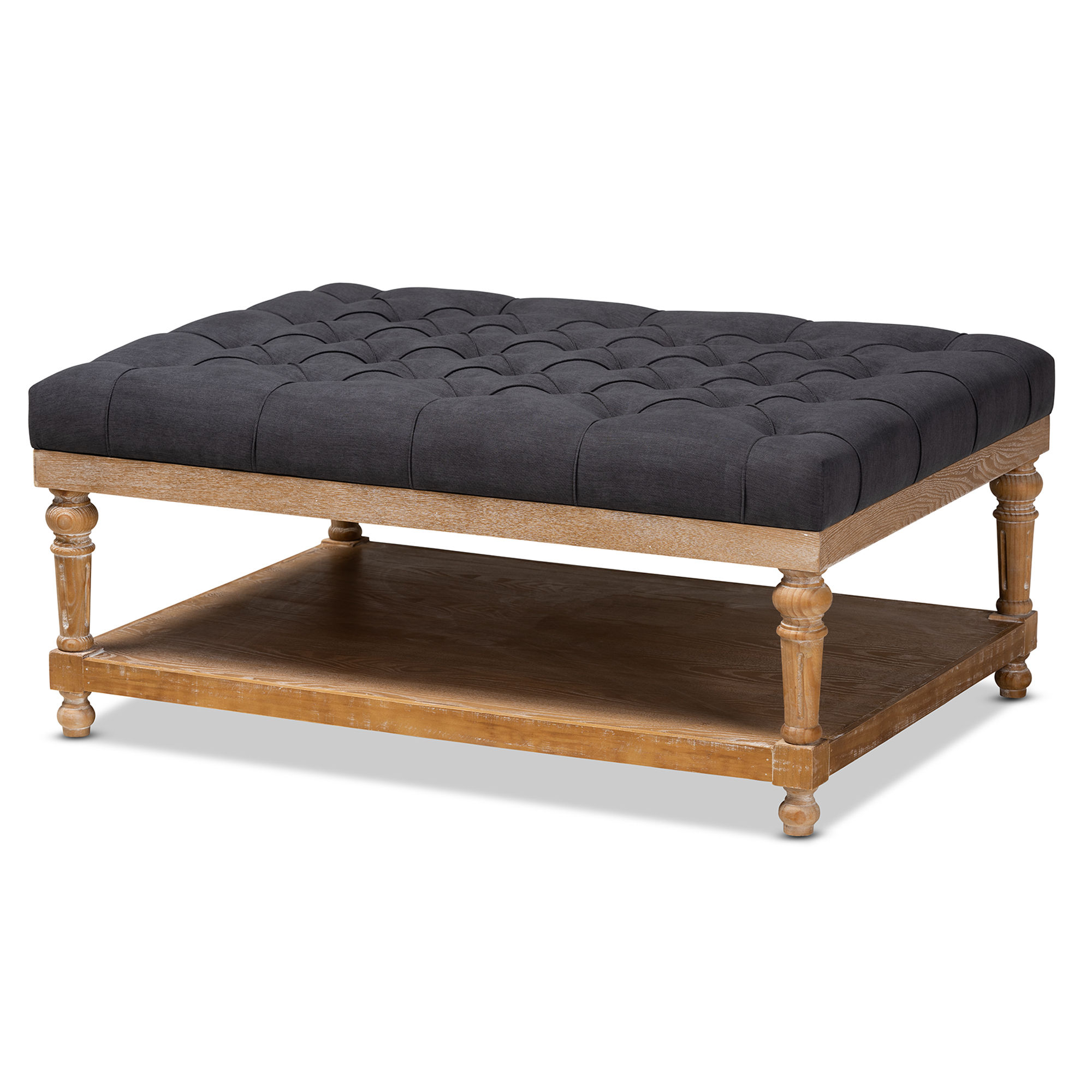 Baxton Studio Lindsey Charcoal Grey Washed Fabric Cocktail Ottoman