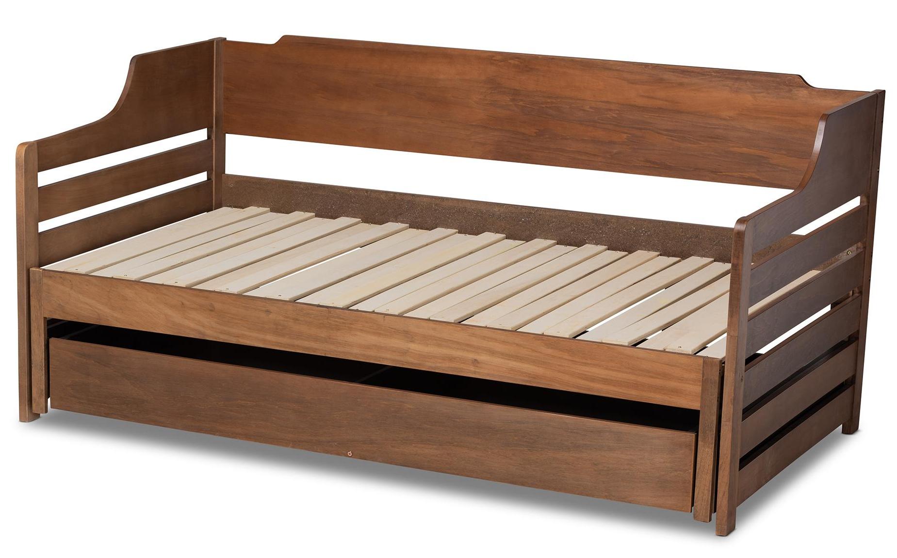 Baxton Studio Jameson Walnut Brown Twin to King Daybed with Drawer