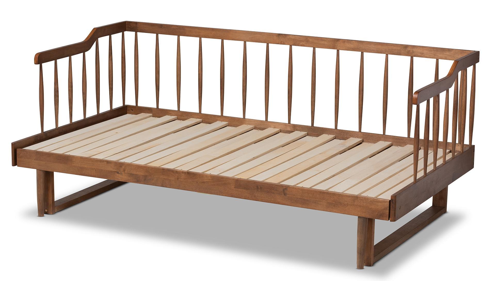 Baxton Studio Muriel Walnut Brown Wood Twin to King Spindle Daybed