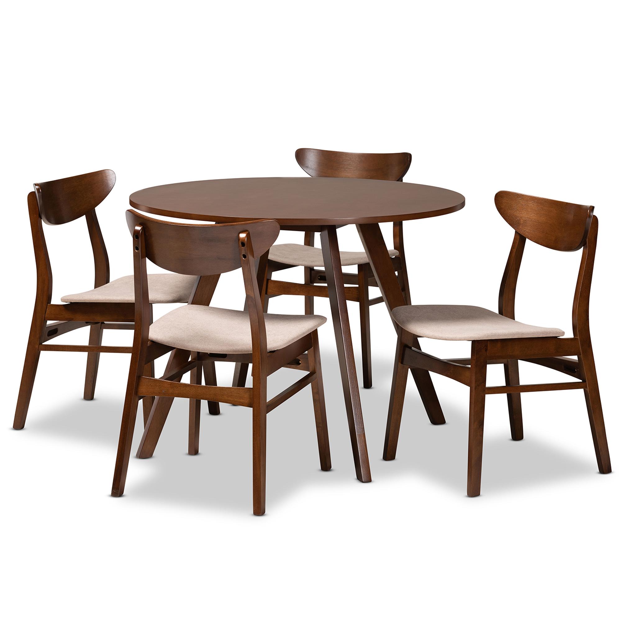 Baxton Studio Philip Light Beige Walnut Wood 5pc Dining Room Set