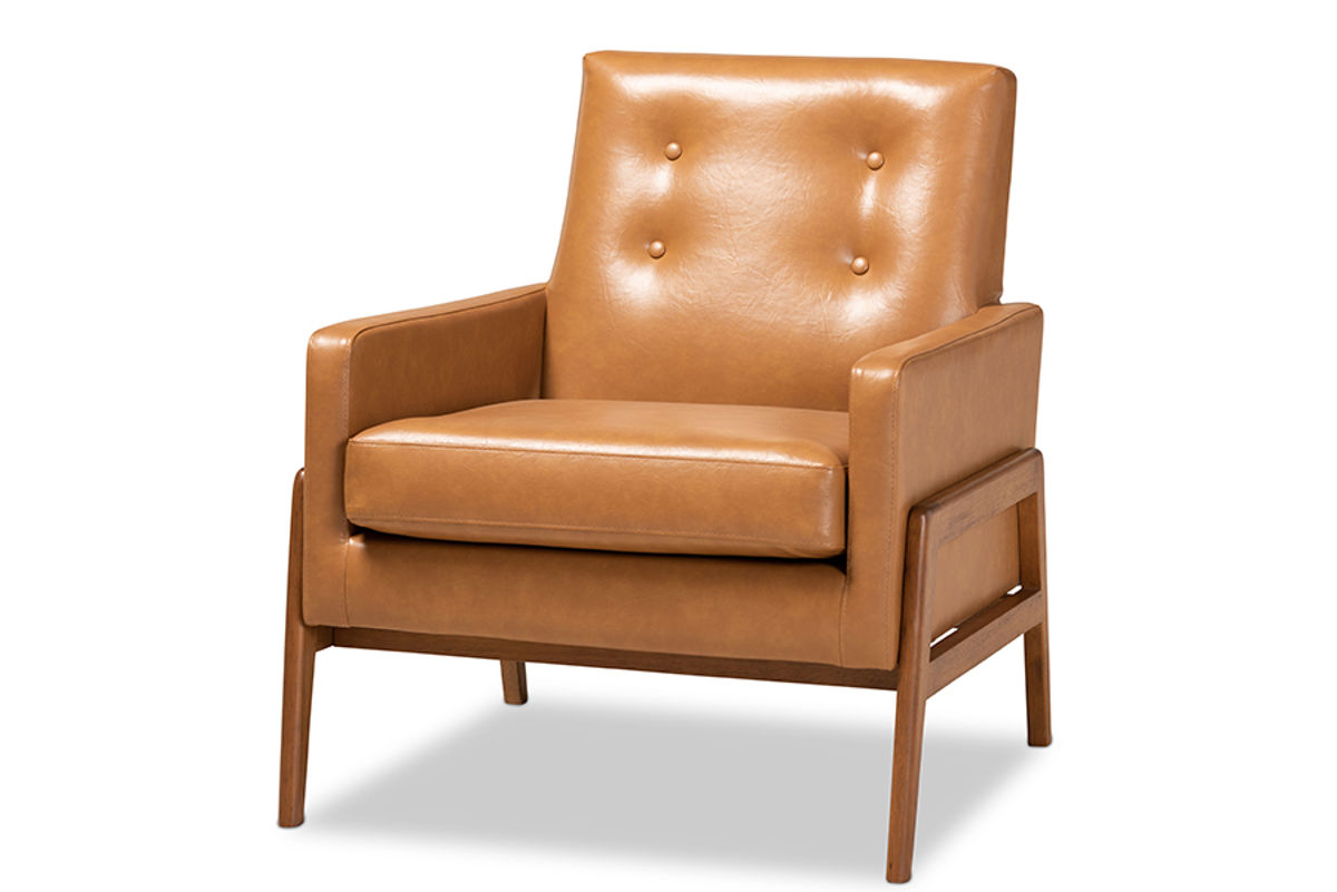 Baxton Studio Perris Tan Walnut Brown Lounge Chair