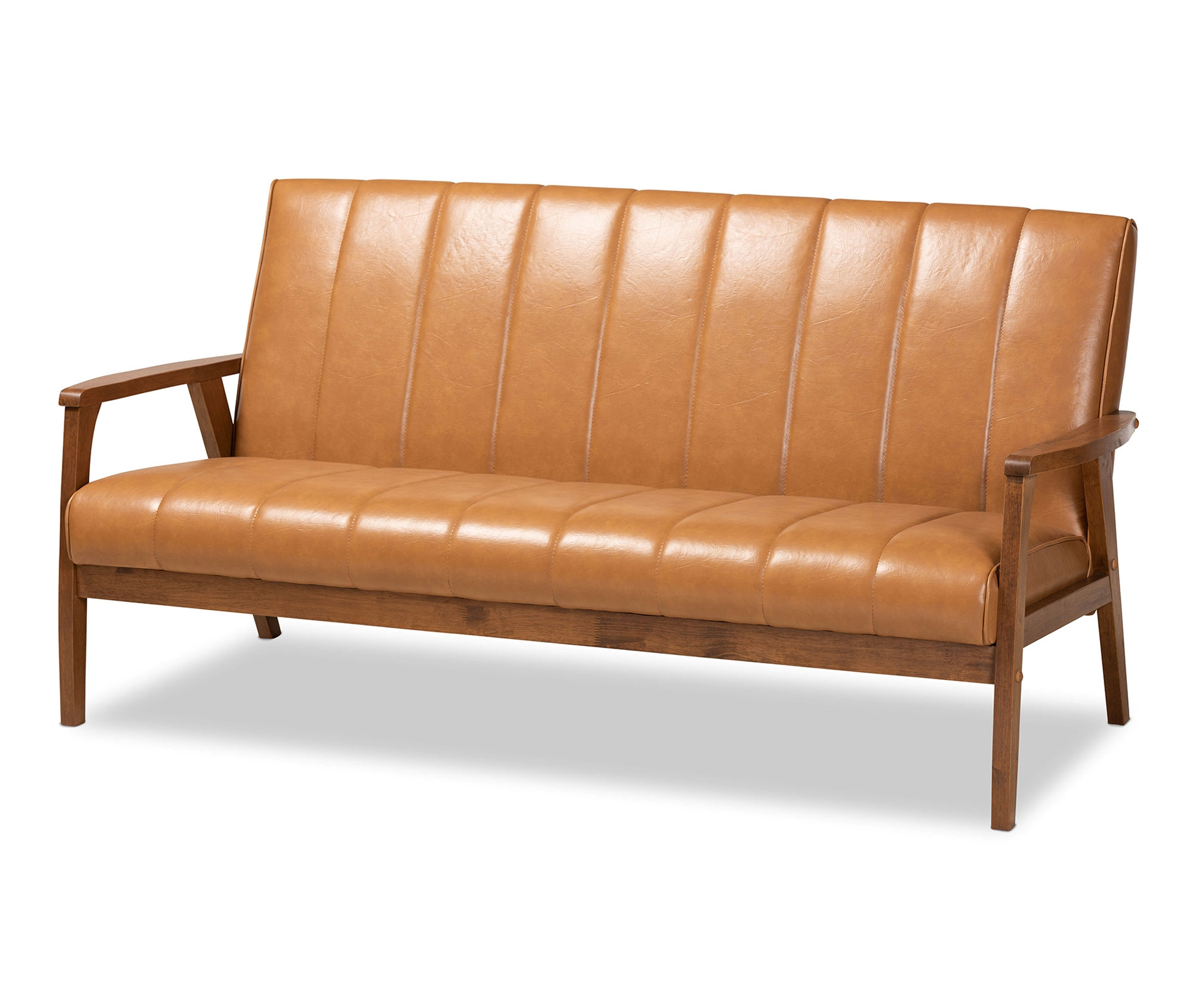 Baxton Studio Nikko Tan Walnut Brown Sofa