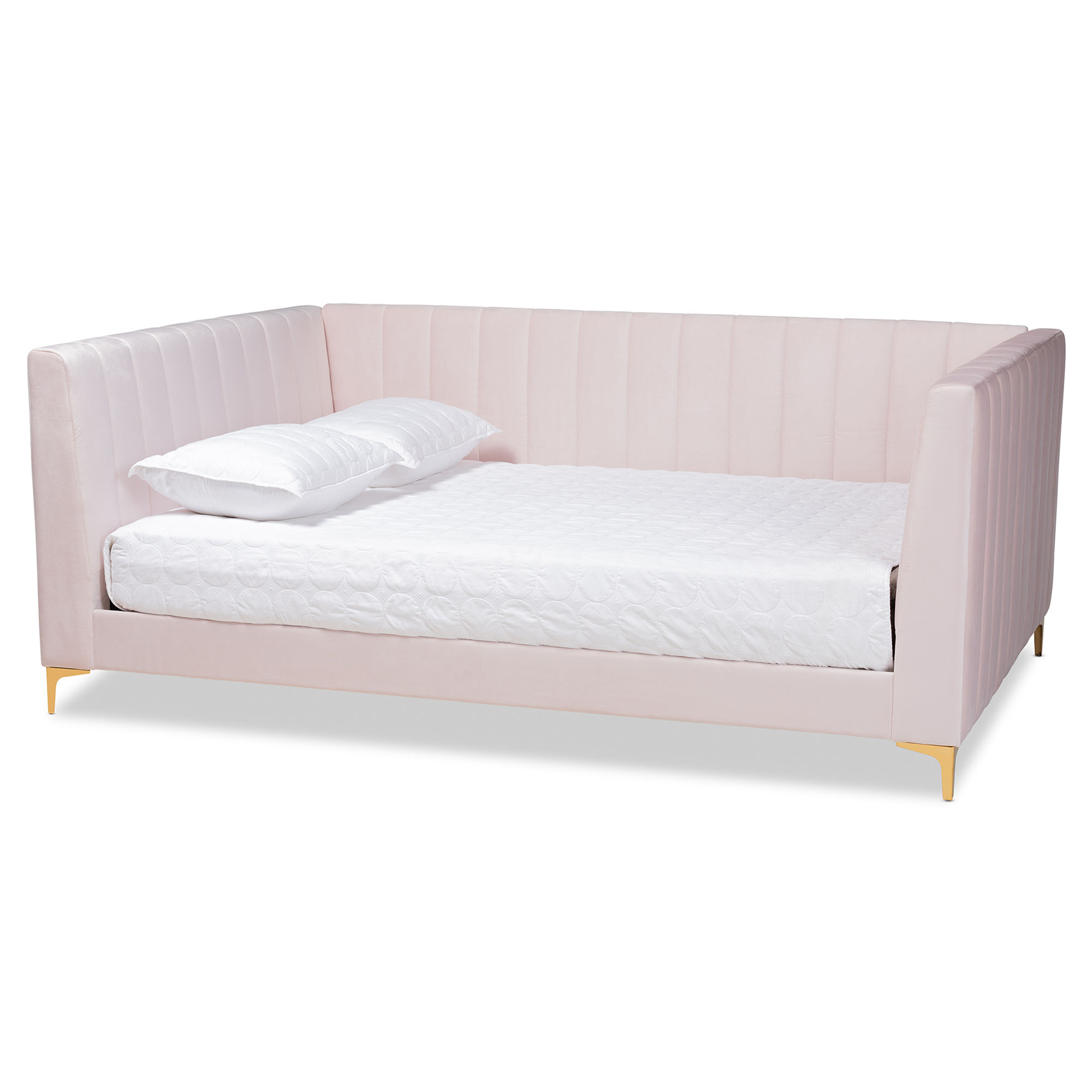 Baxton Studio Oksana Light Pink Velvet Gold Finished Queen Size Daybed