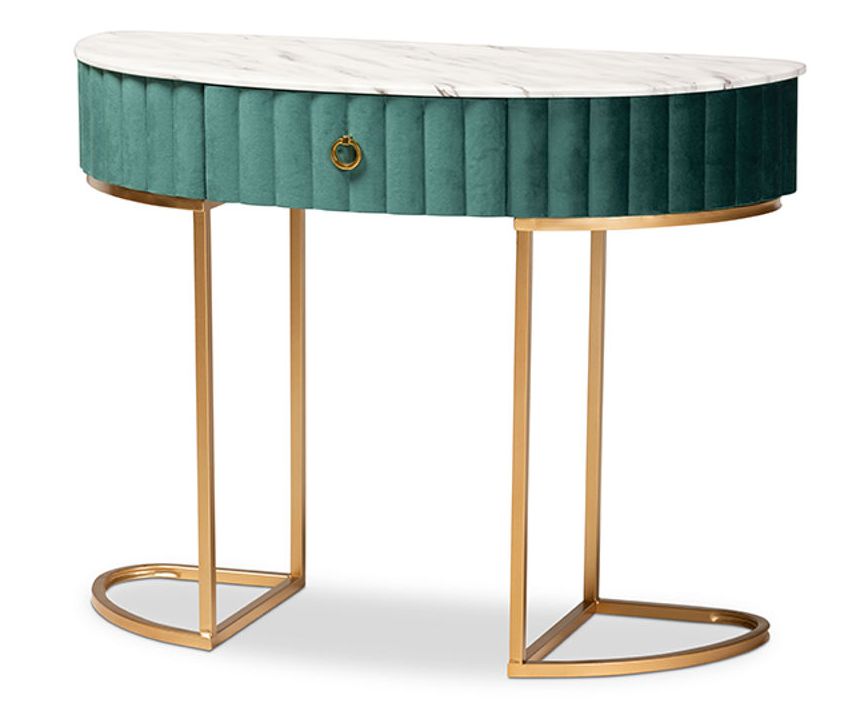Baxton Studio Beale Green Gold Drawer Console Table