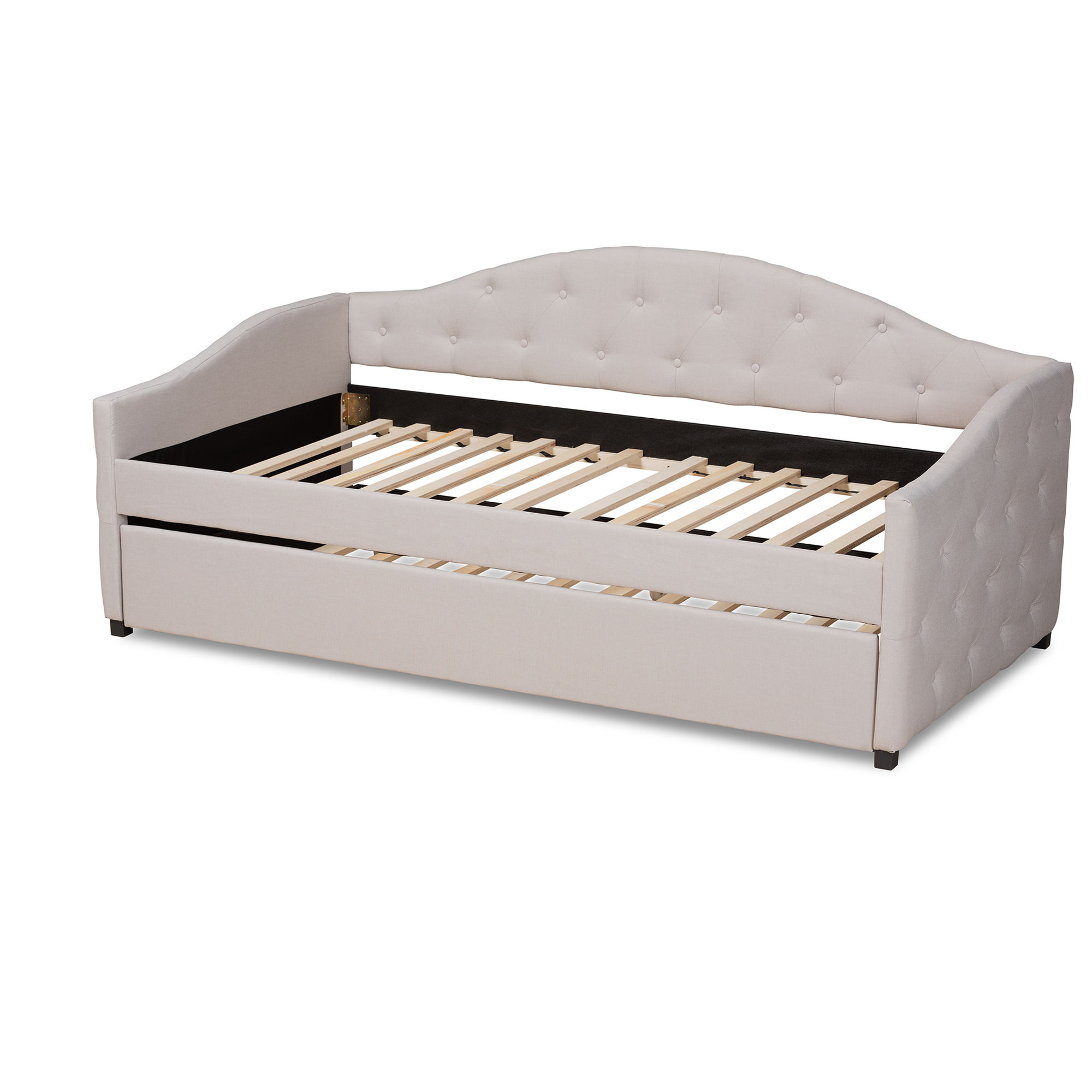 Baxton Studio Becker Beige Fabric Twin Trundle Daybed